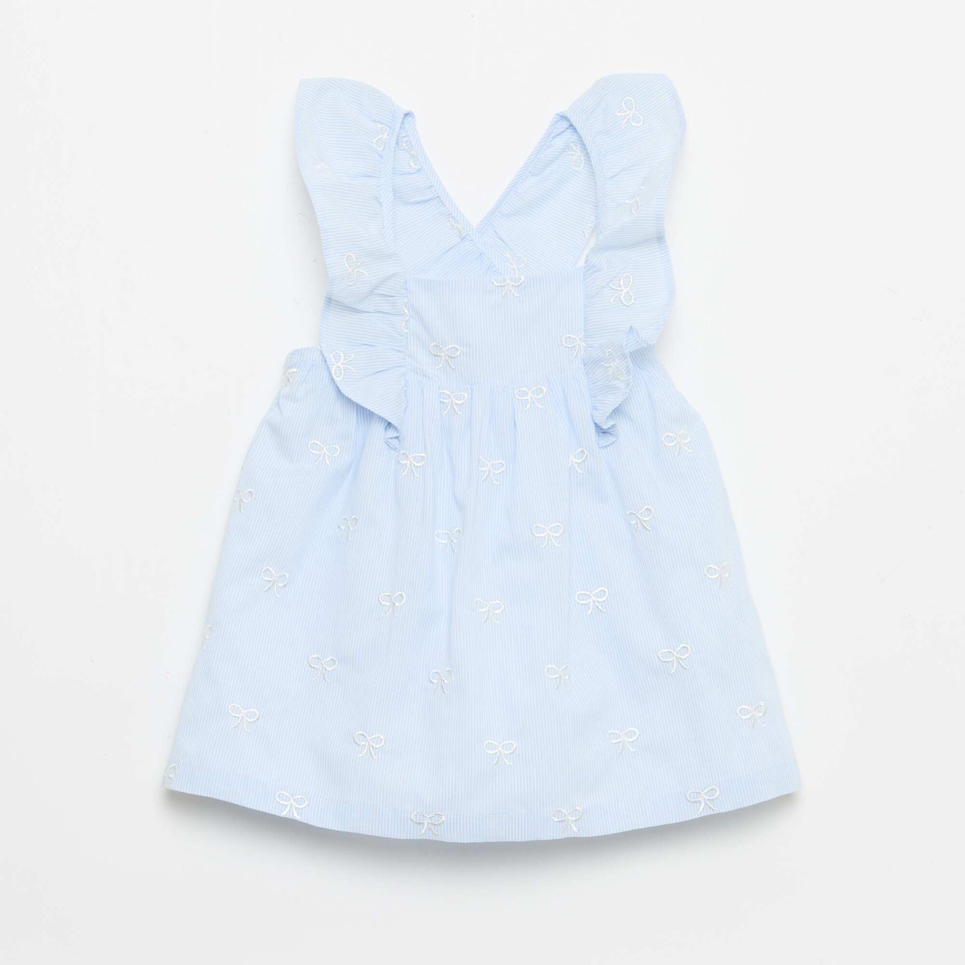 Robe avec bretelles volantées et broderies BLEU