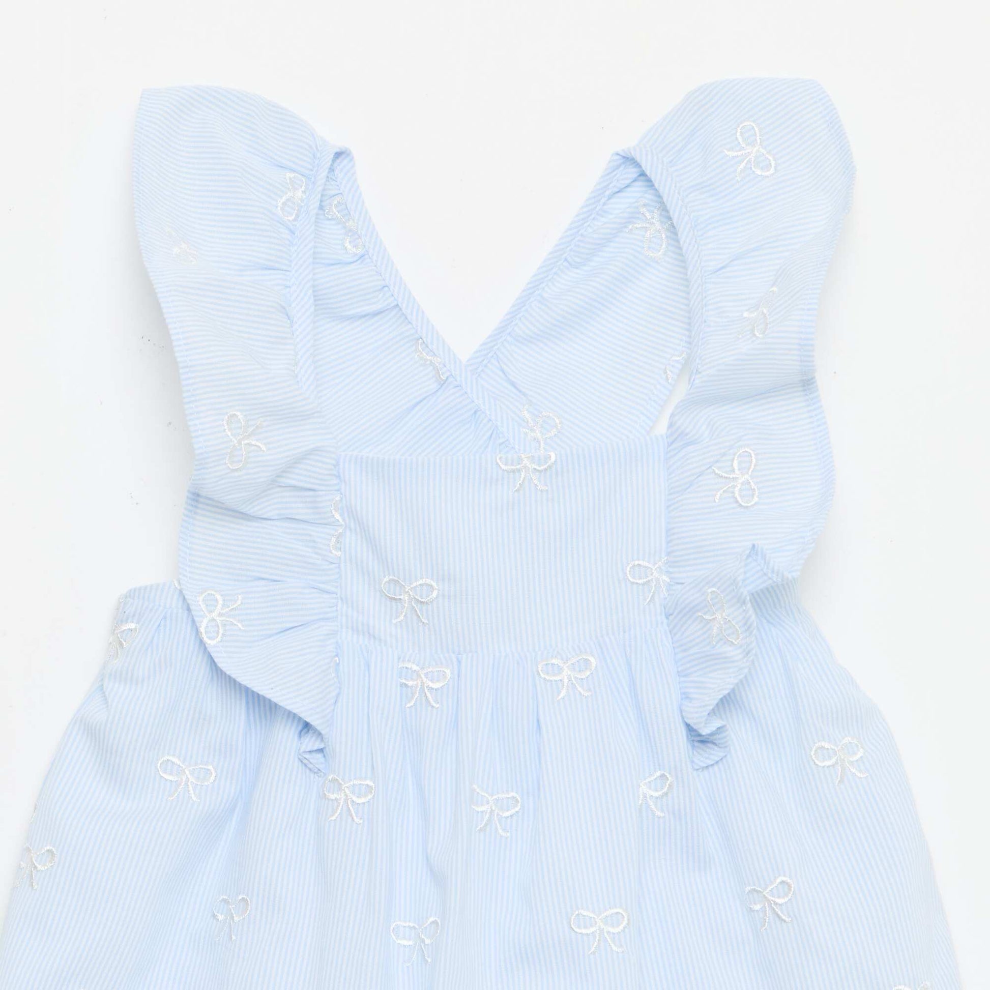 Robe avec bretelles volantées et broderies BLEU