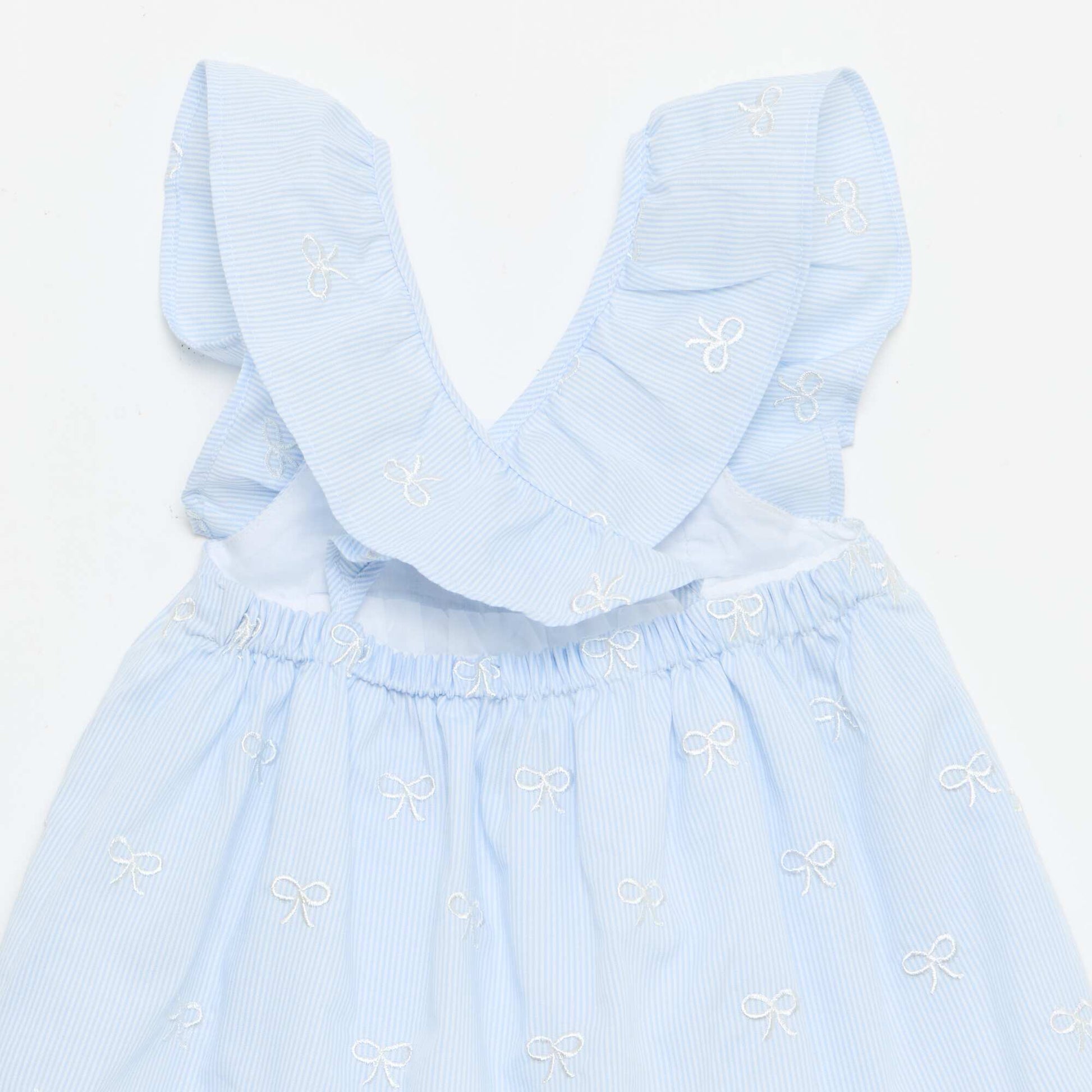 Robe avec bretelles volantées et broderies BLEU