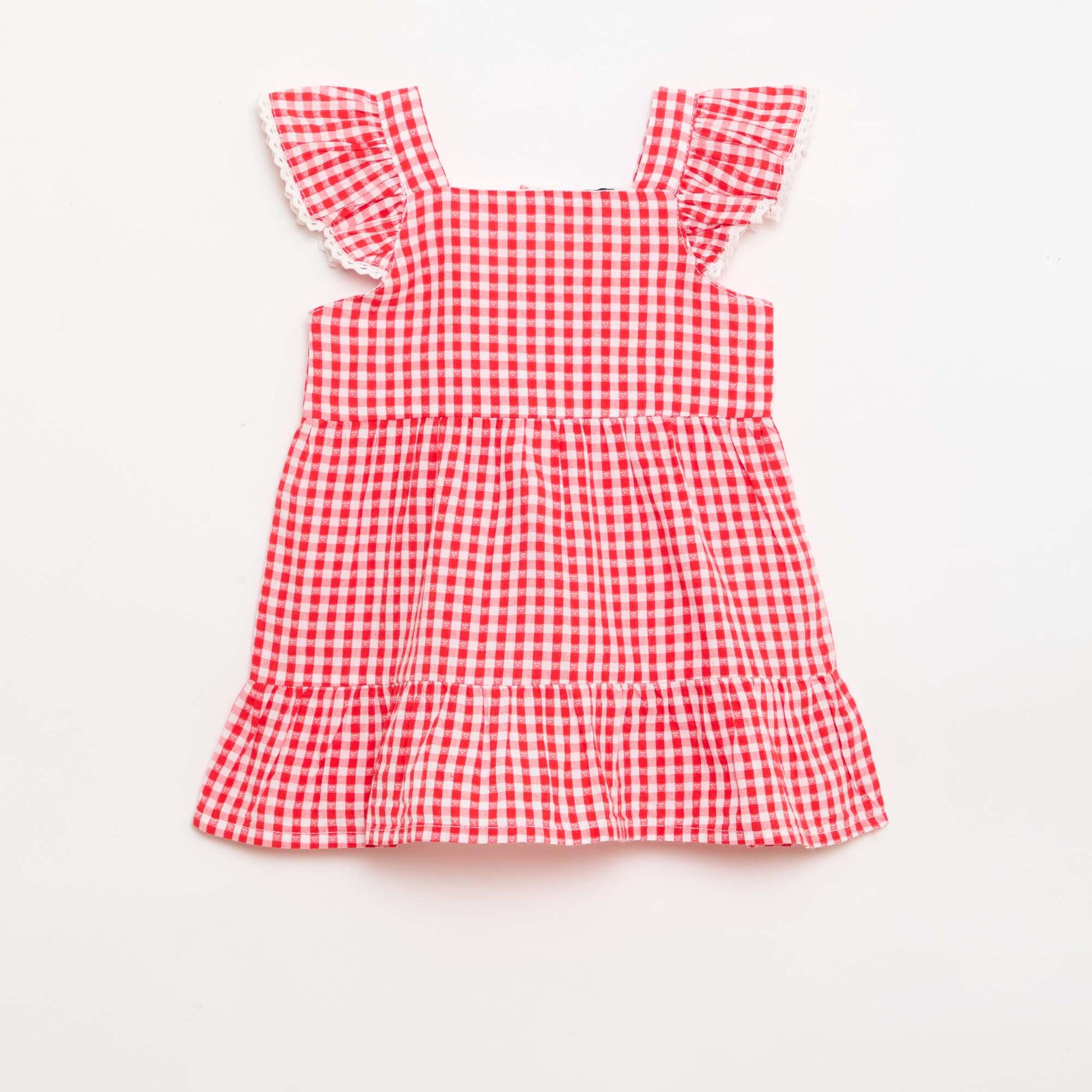 Robe imprimé vichy à étages ROUGE