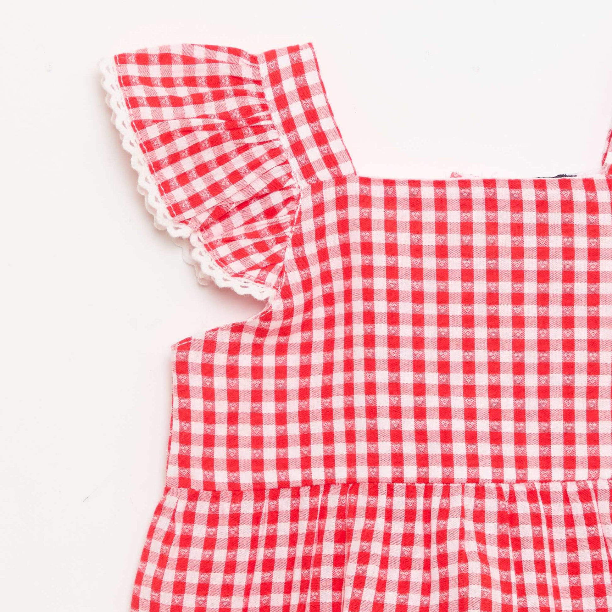 Robe imprimé vichy à étages ROUGE