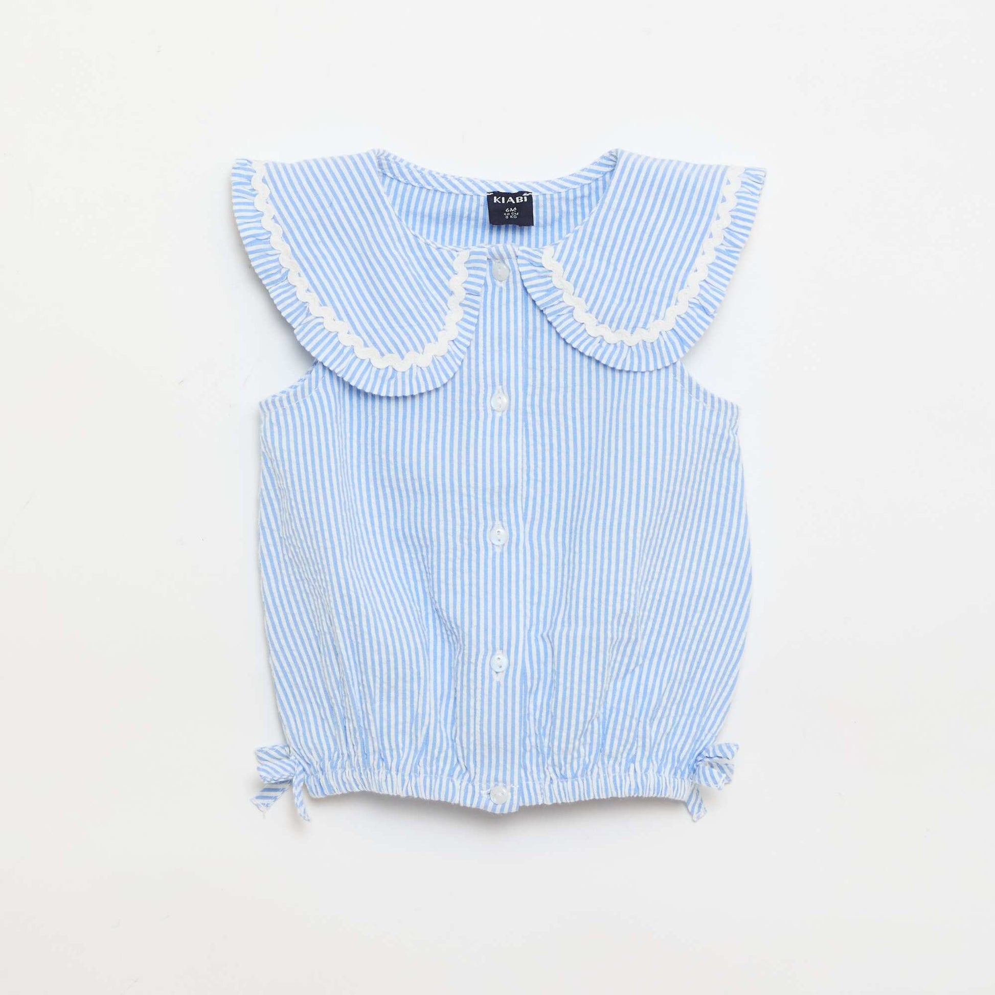 Blouse rayée en popeline en col claudine BLEU