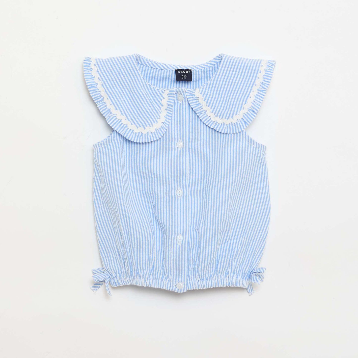 Blouse rayée en popeline en col claudine BLEU
