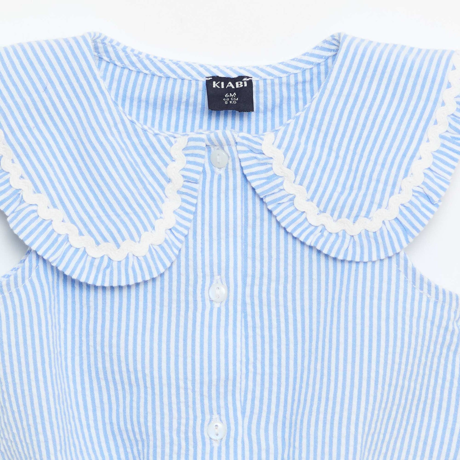 Blouse rayée en popeline en col claudine BLEU
