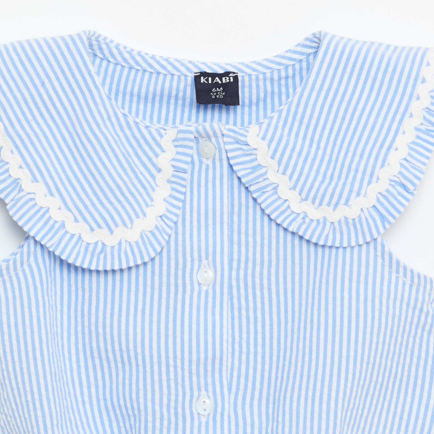 Blouse rayée en popeline en col claudine BLEU