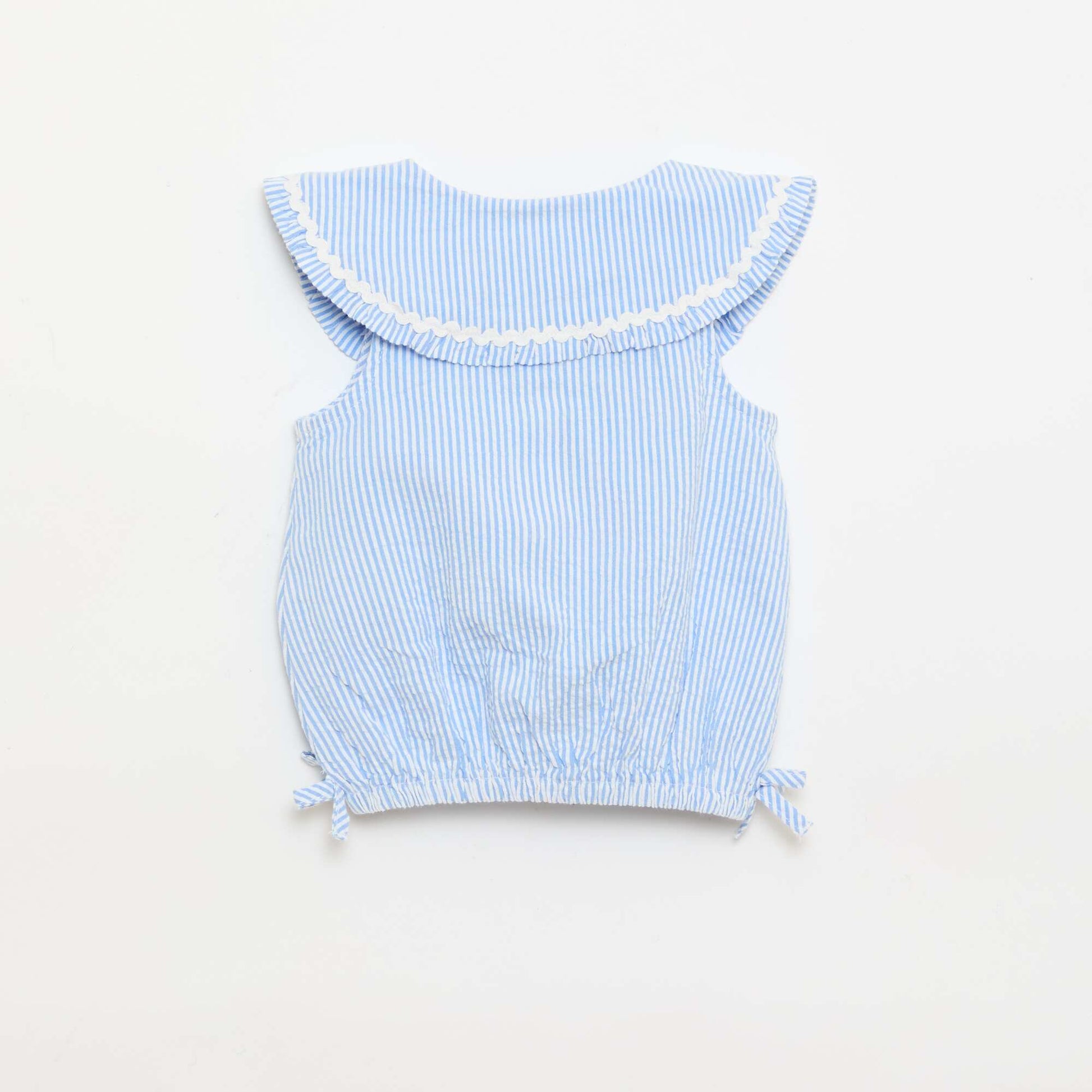 Blouse rayée en popeline en col claudine BLEU