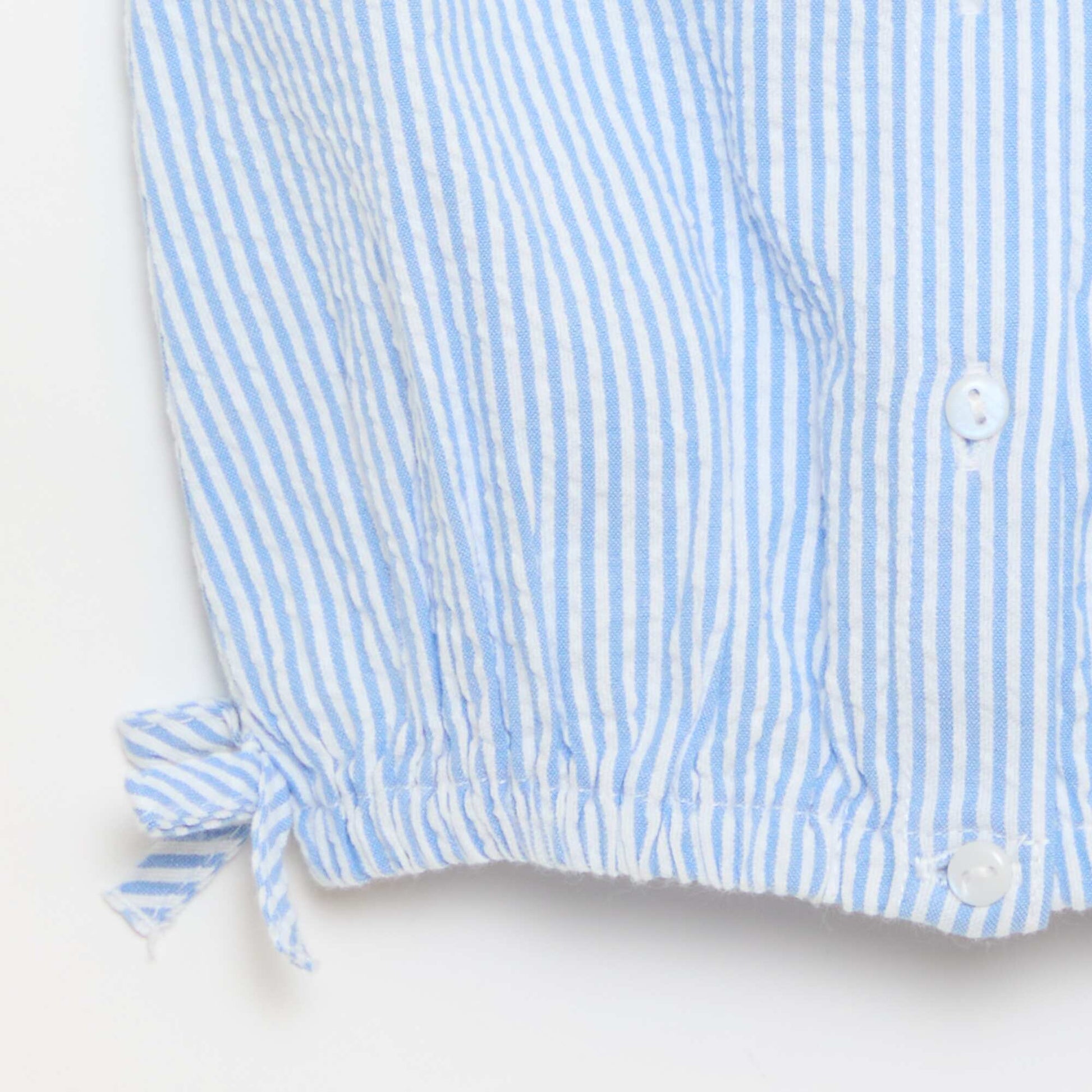 Blouse rayée en popeline en col claudine BLEU