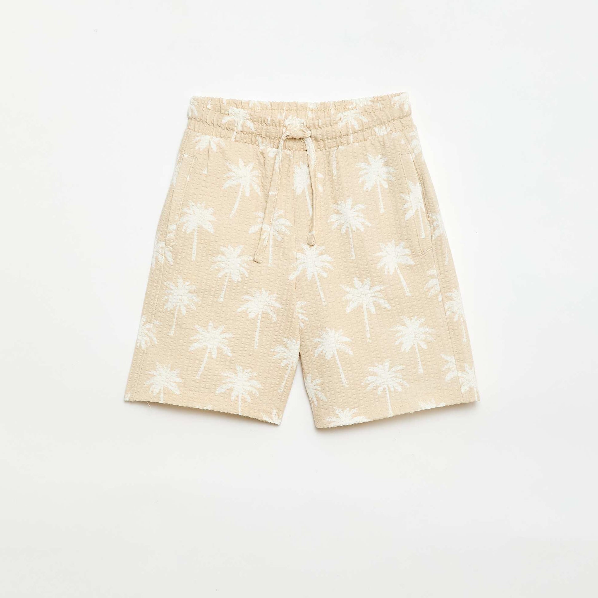 Short à taille élastiquée en coton BEIGE