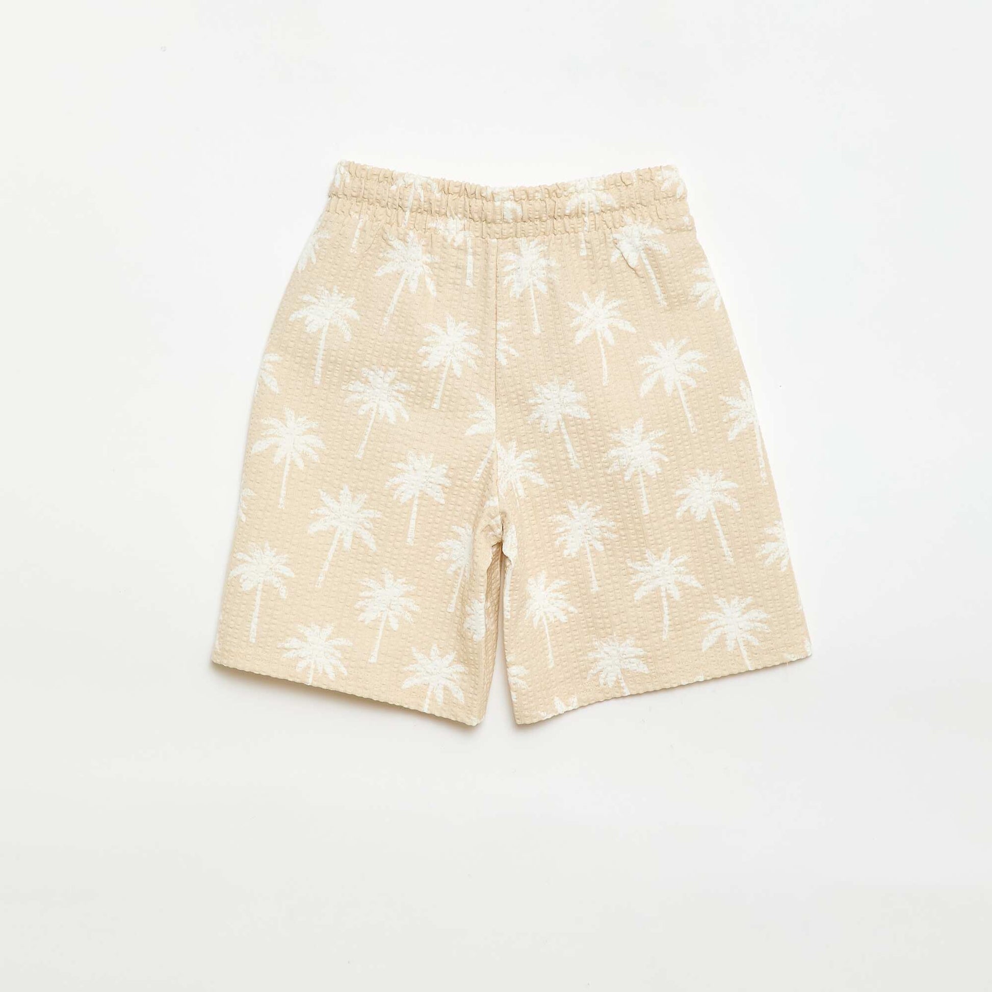 Short à taille élastiquée en coton BEIGE
