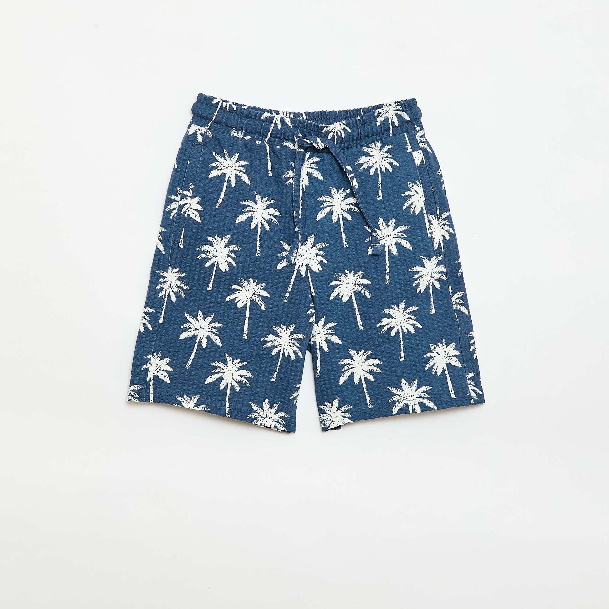 Short à taille élastiquée en coton BLEU