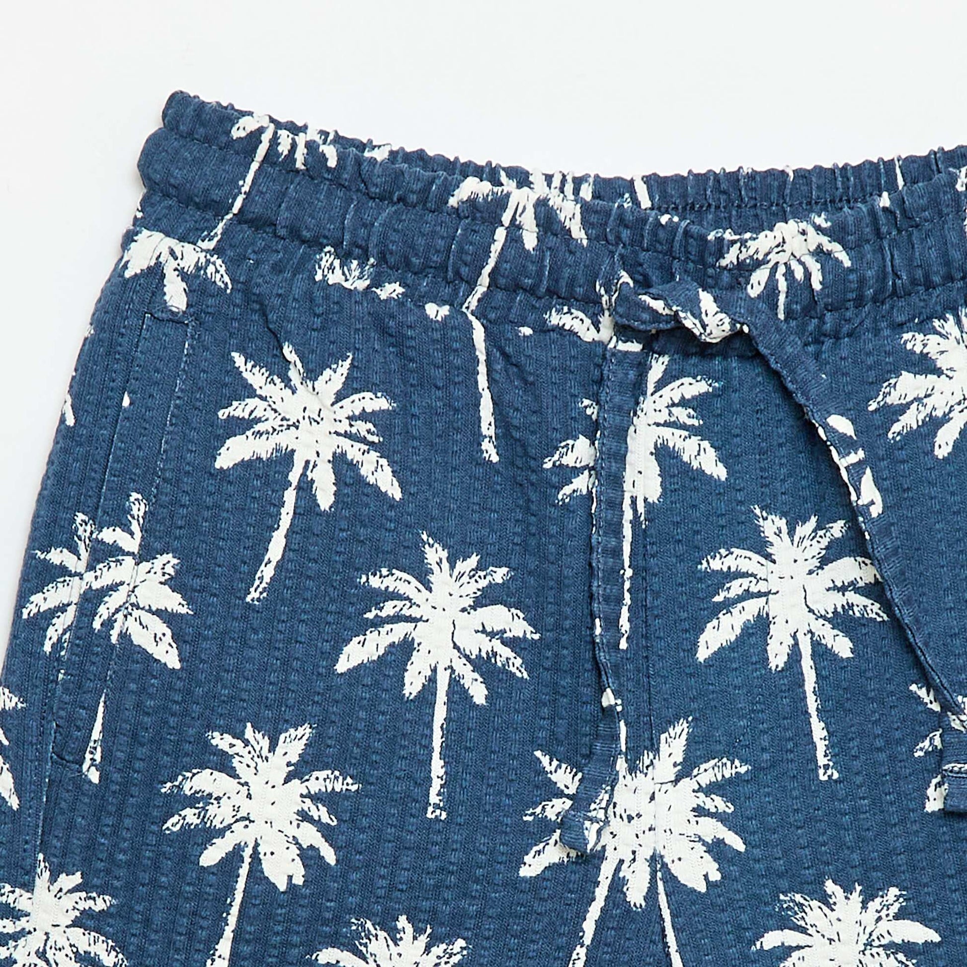 Short à taille élastiquée en coton BLEU