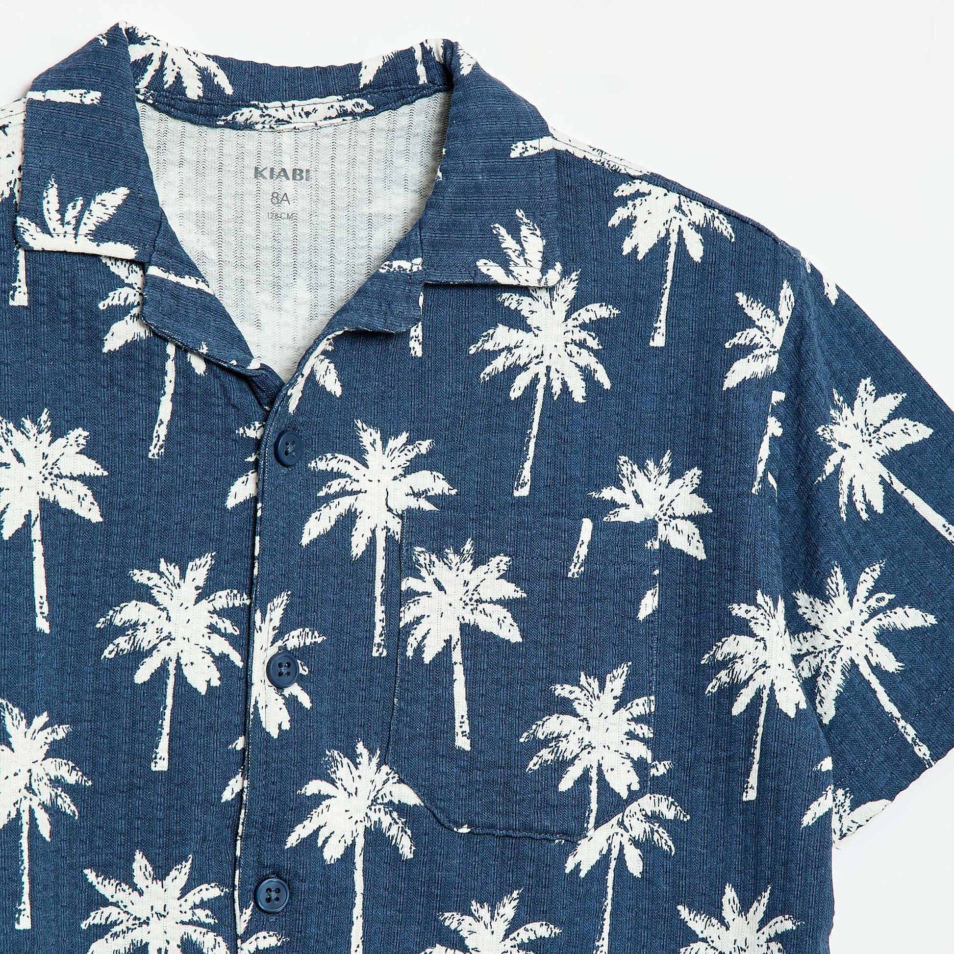 Chemise à manches courtes en nid d'abeilles BLEU