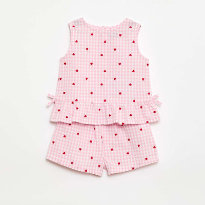 Ensemble blouse + short à motif vichy -  2 pièces ROSE