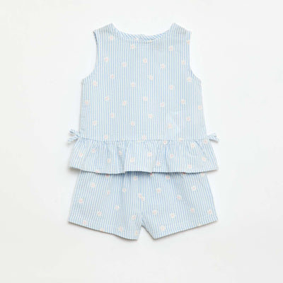 Ensemble blouse + short à motif vichy -  2 pièces BLEU
