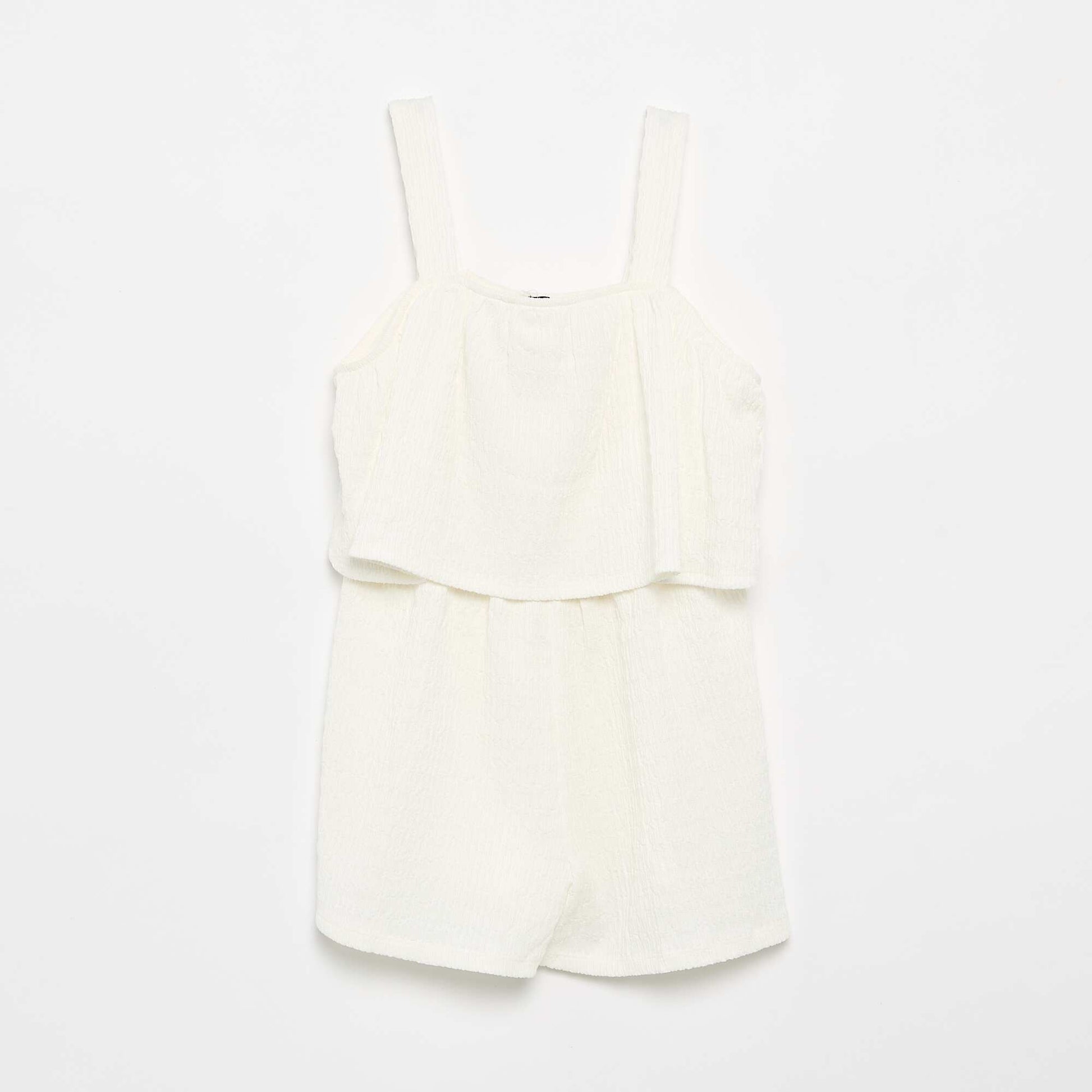 Combinaison short unie à bretelles en maille gaufrée BLANC