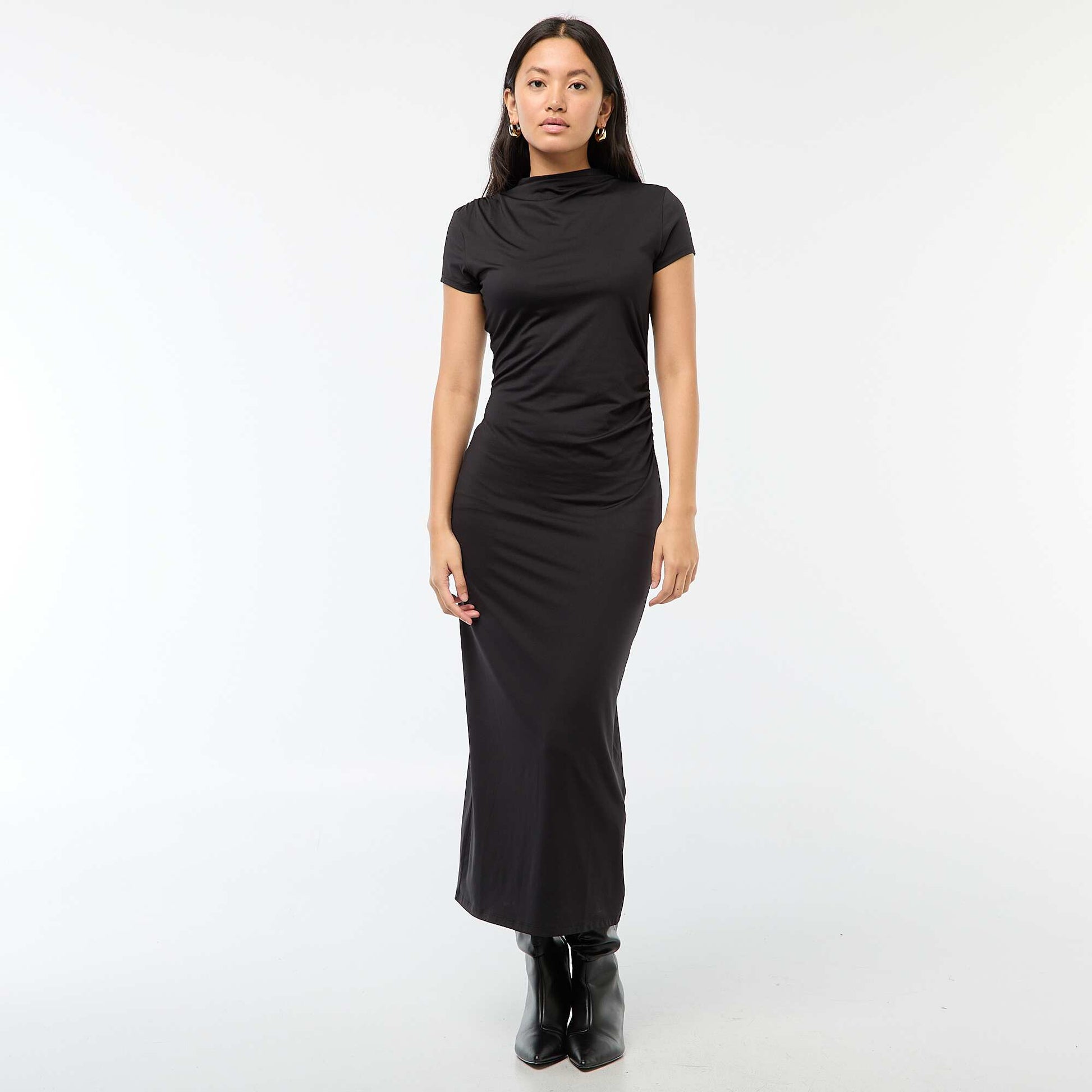 Robe longue manches courtes uni NOIR
