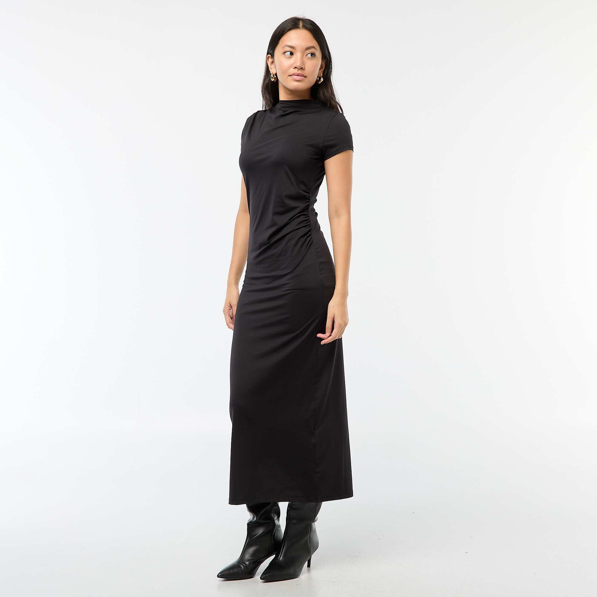 Robe longue manches courtes uni NOIR