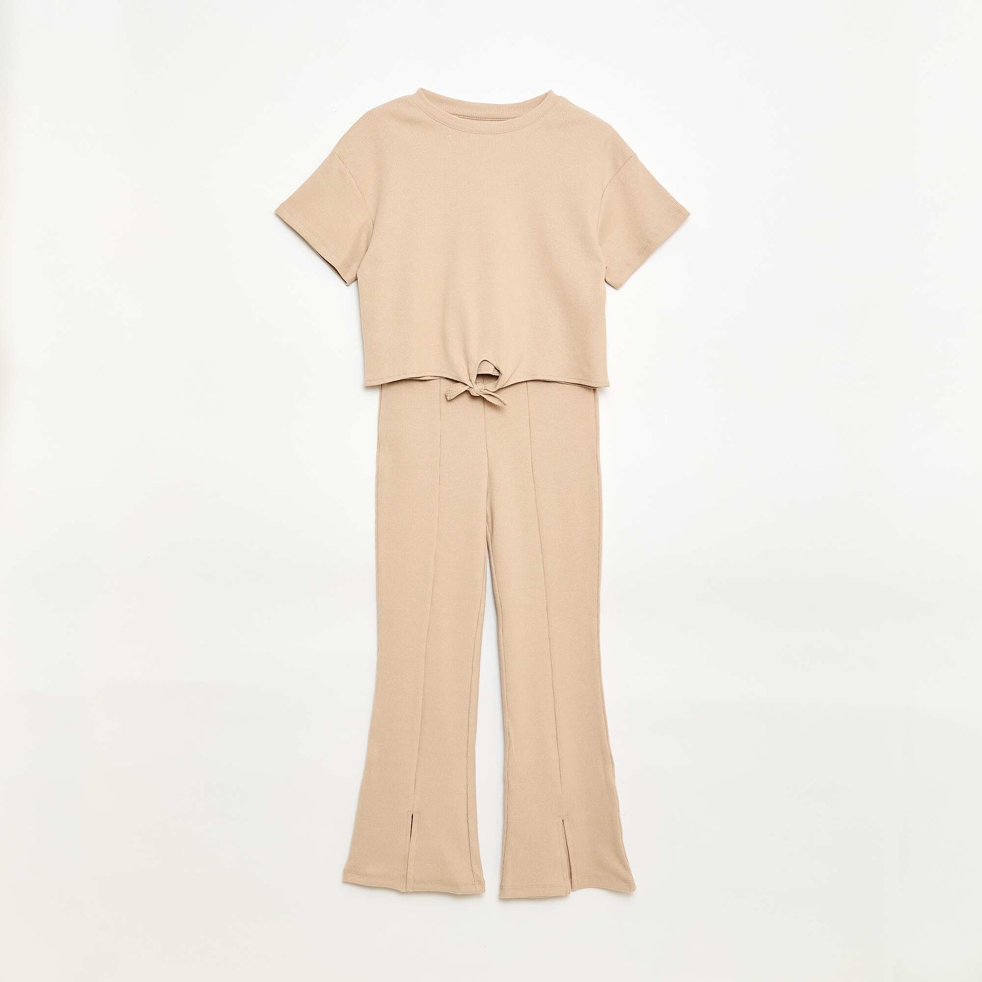 Ensemble 2 pièces T-shirt + pantalon forme flare BEIGE