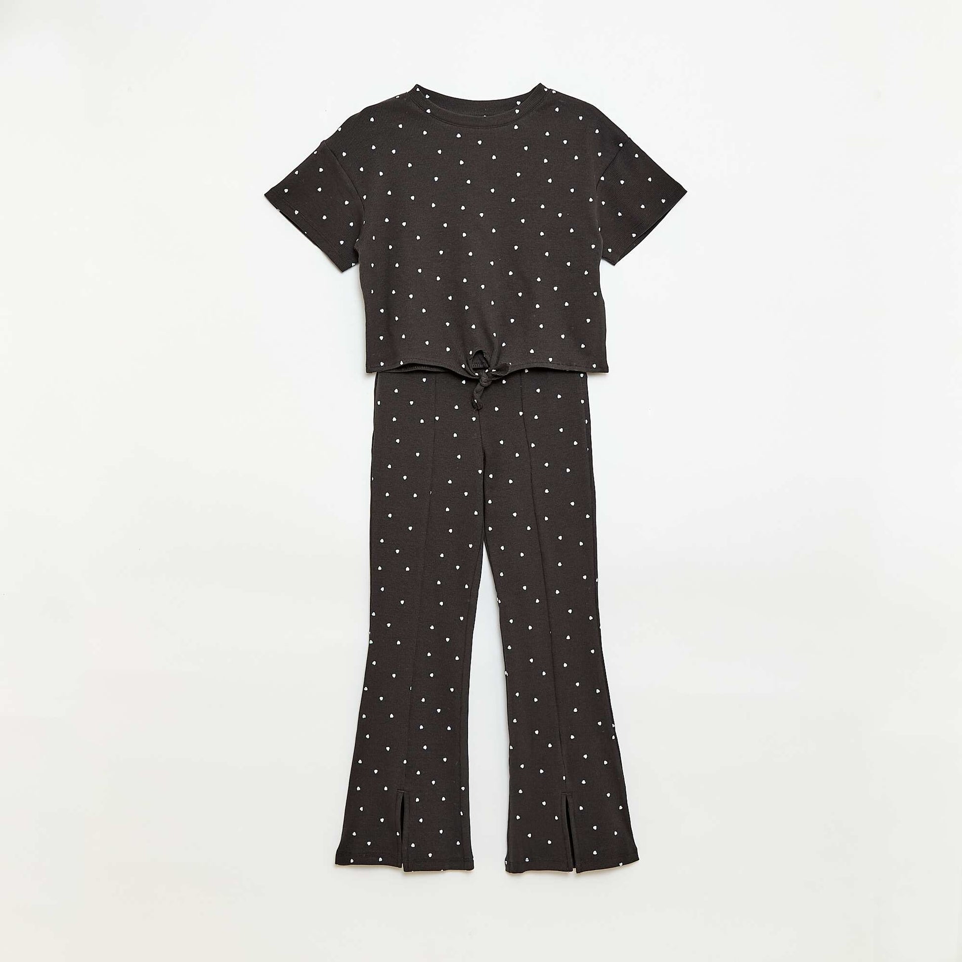 Ensemble 2 pièces T-shirt + pantalon forme flare NOIR
