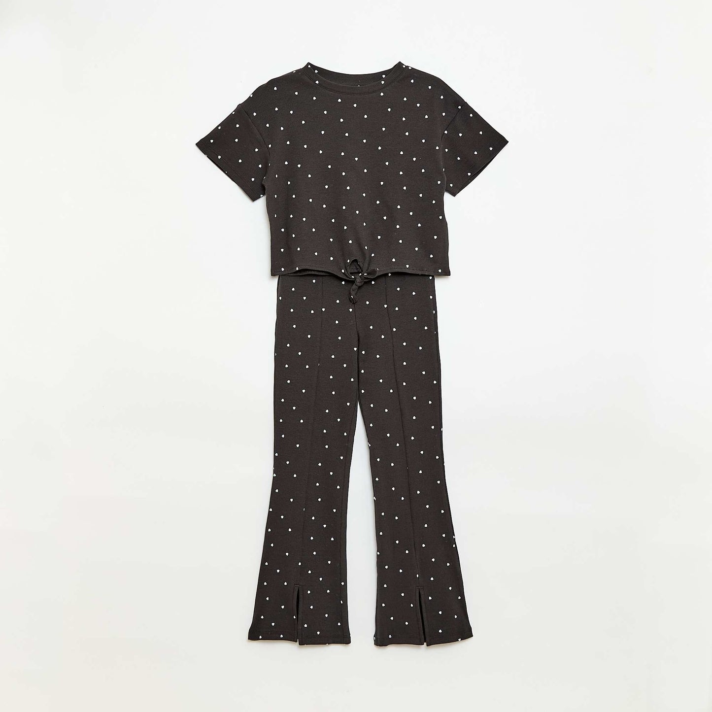 Ensemble 2 pièces T-shirt + pantalon forme flare NOIR