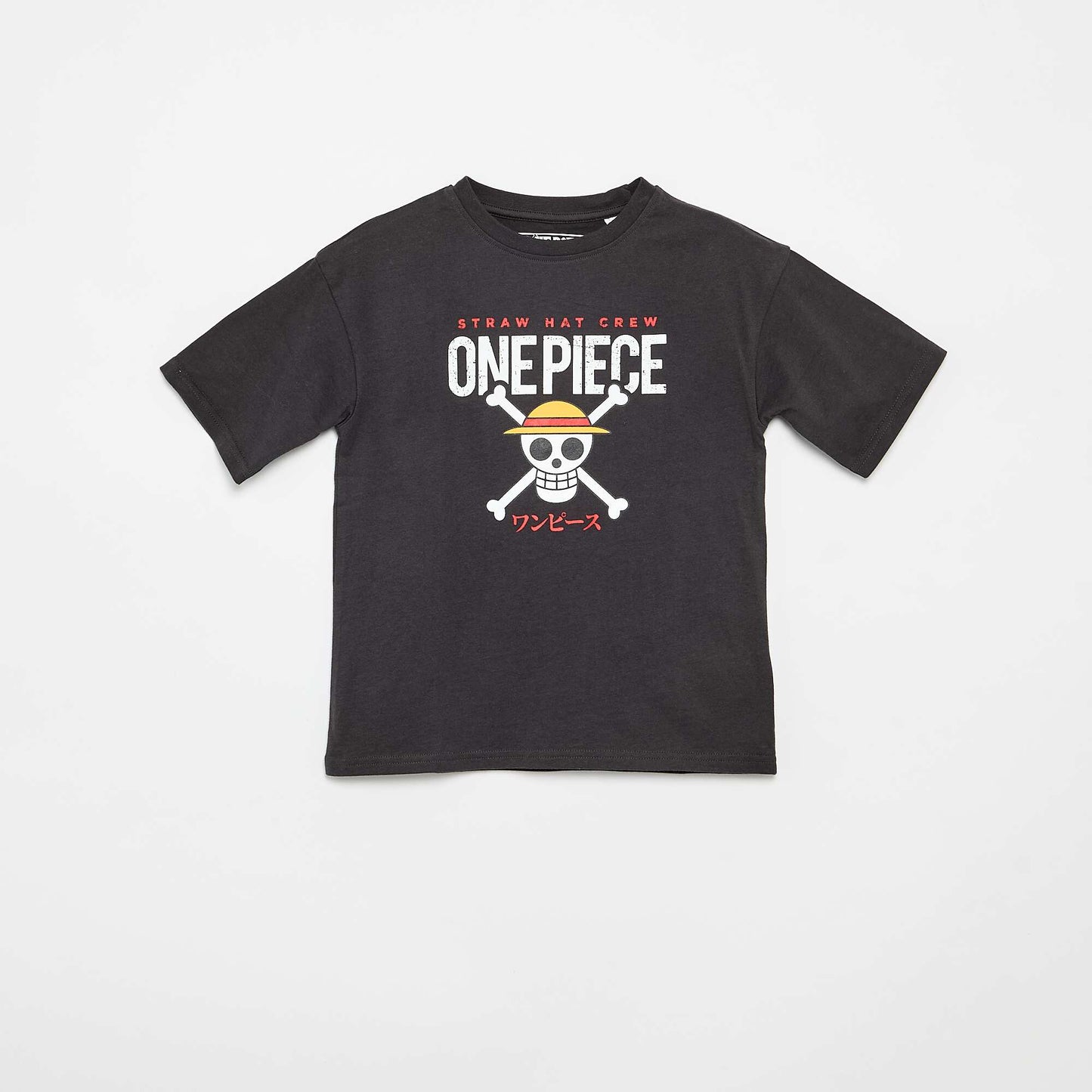 T-shirt imprimé 'One piece' manches courtes en coton NOIR