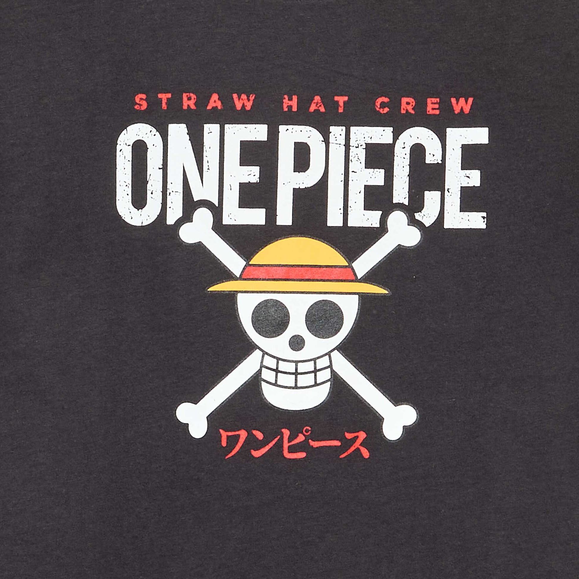 T-shirt imprimé 'One piece' manches courtes en coton NOIR