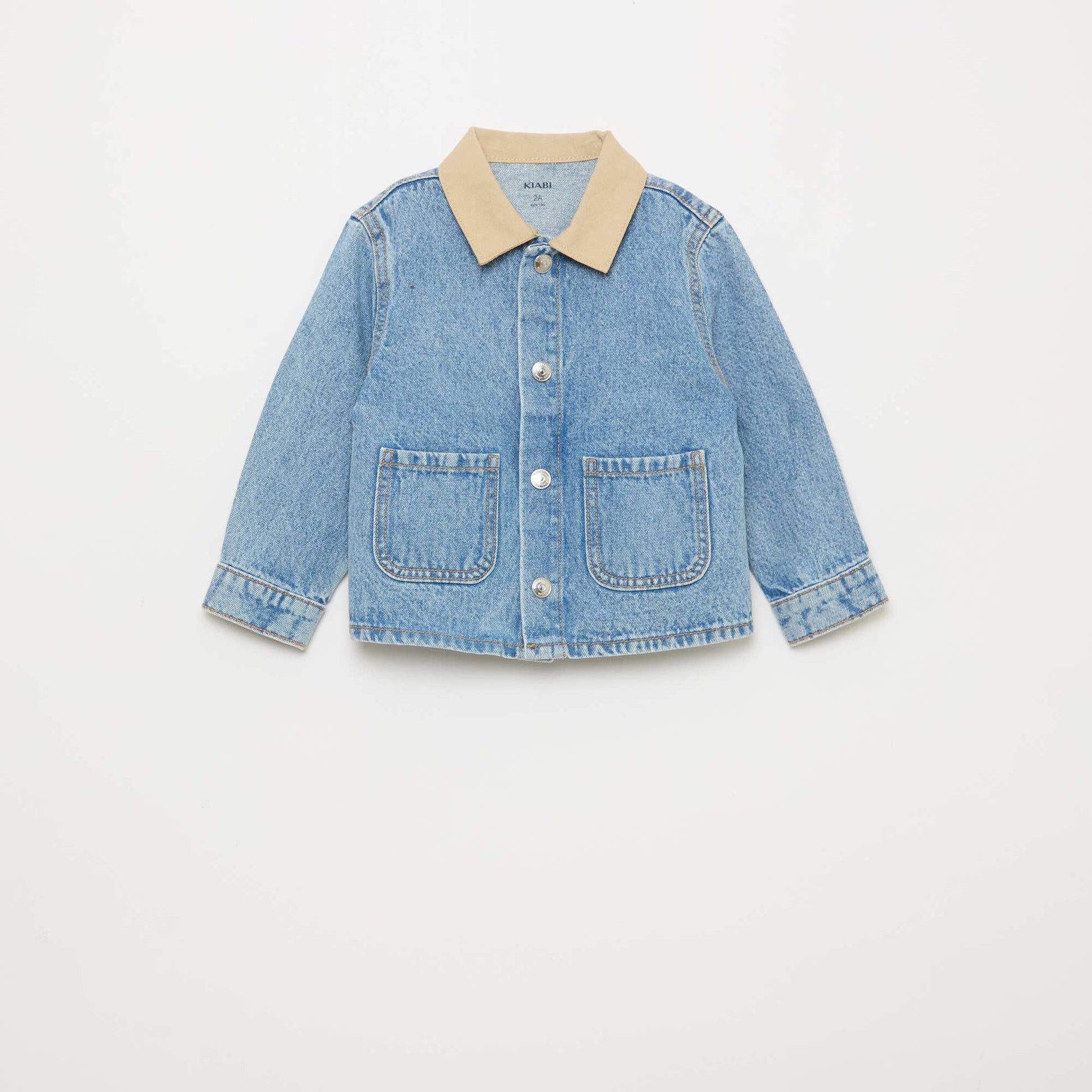 Veste en denim avec col à pointes libres contrastant BLEU