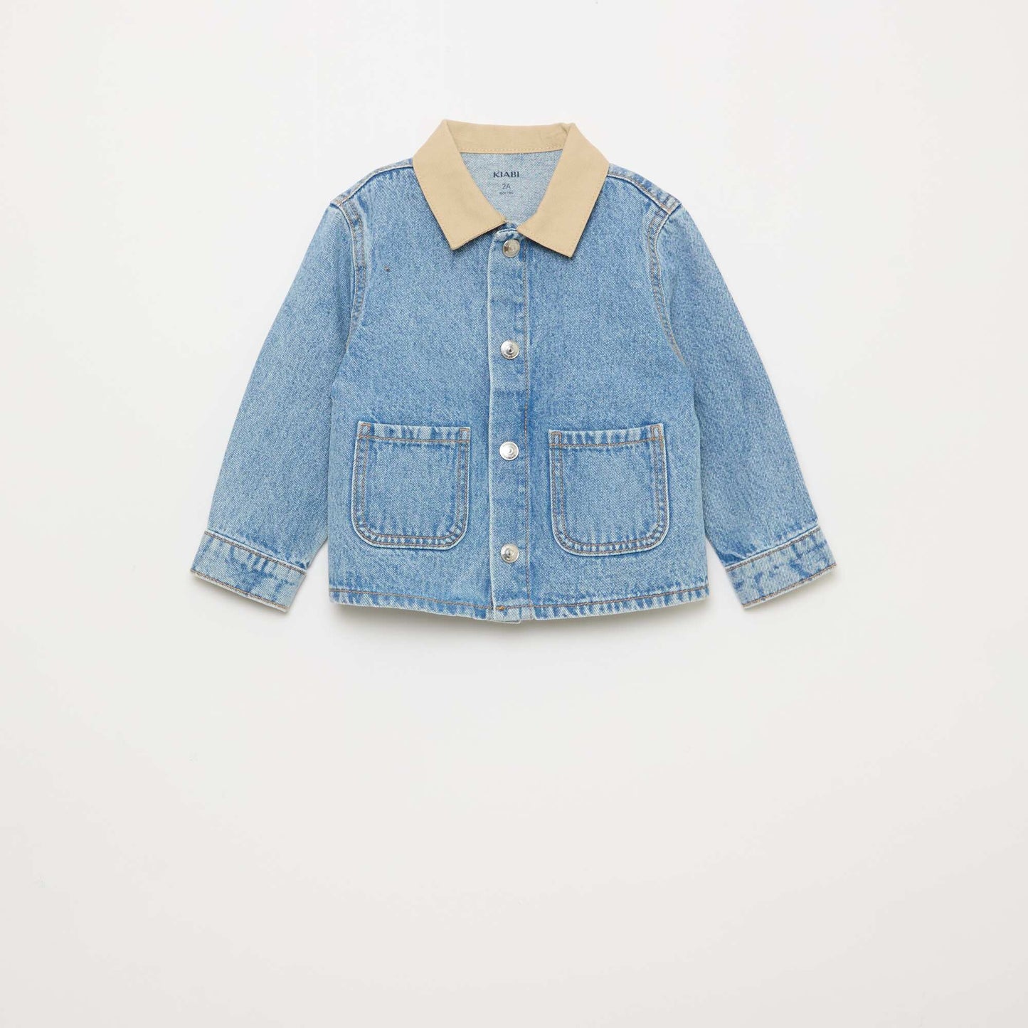 Veste en denim avec col à pointes libres contrastant BLEU