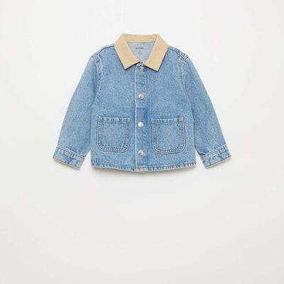 Veste en denim avec col à pointes libres contrastant BLEU