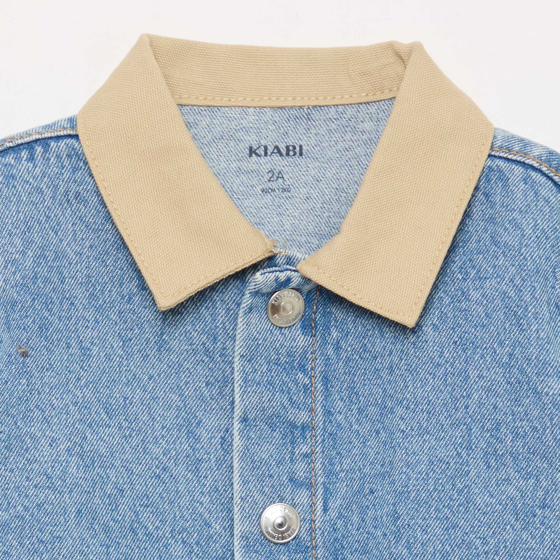 Veste en denim avec col à pointes libres contrastant BLEU