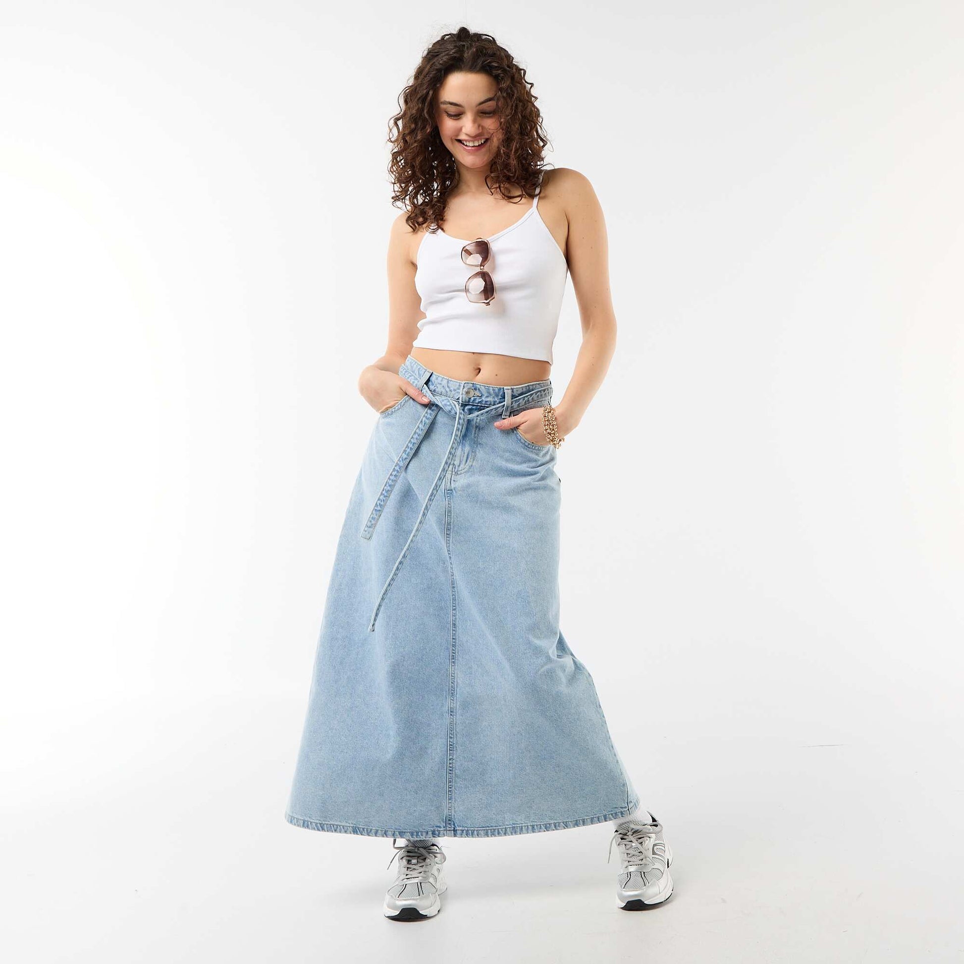 Jupe longue en jean BLEU
