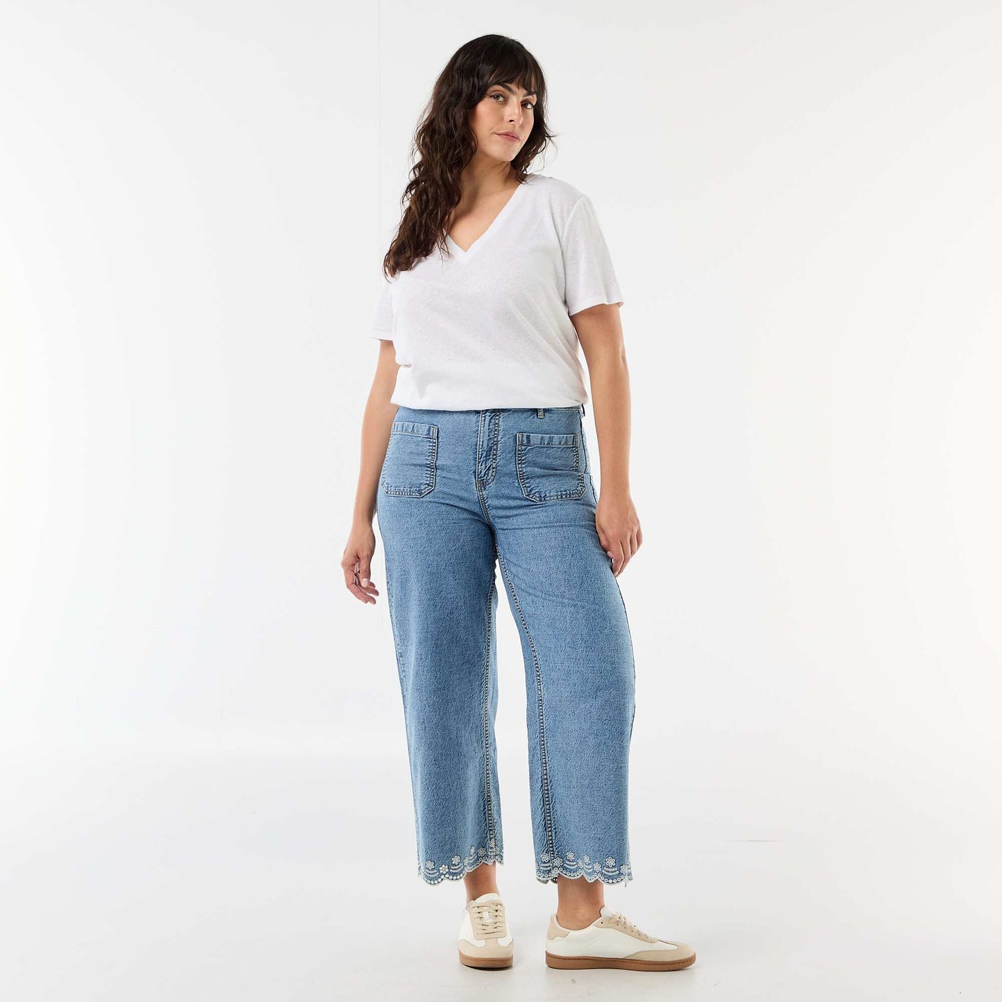 Jean wide leg taille haute avec poches plaquées devant et au dos STONE