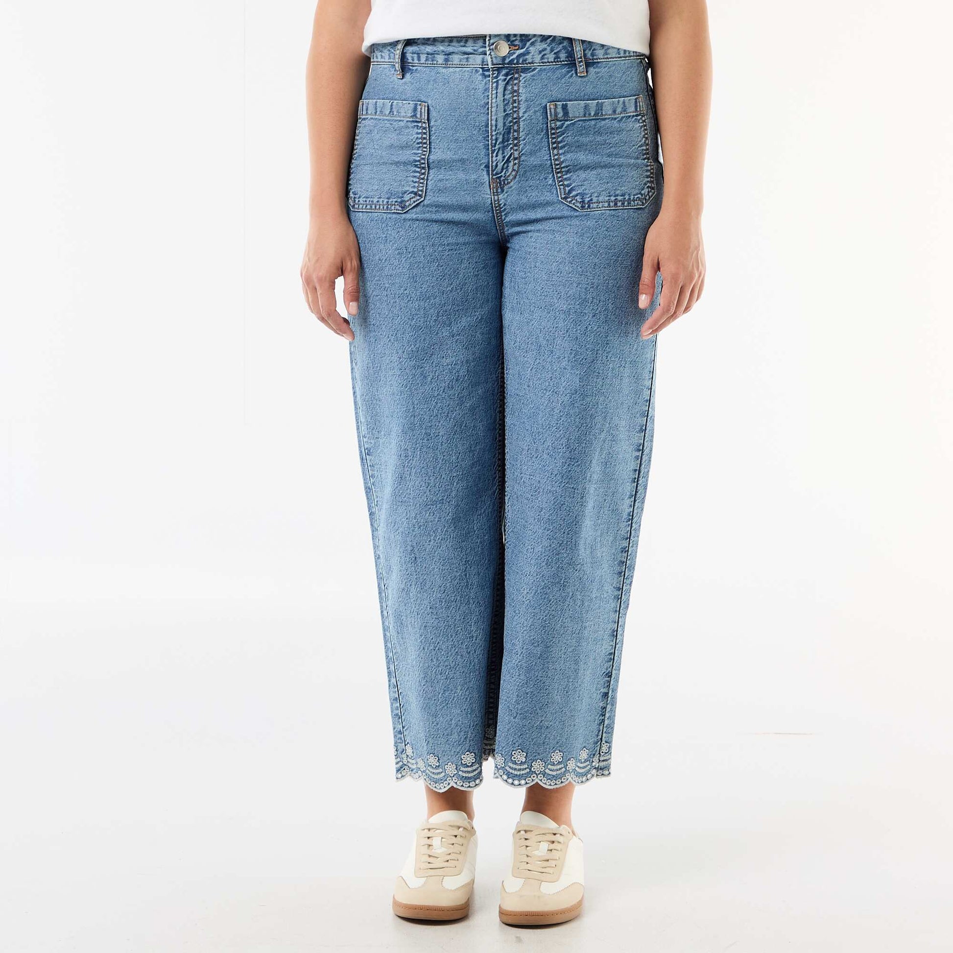 Jean wide leg taille haute avec poches plaquées devant et au dos STONE