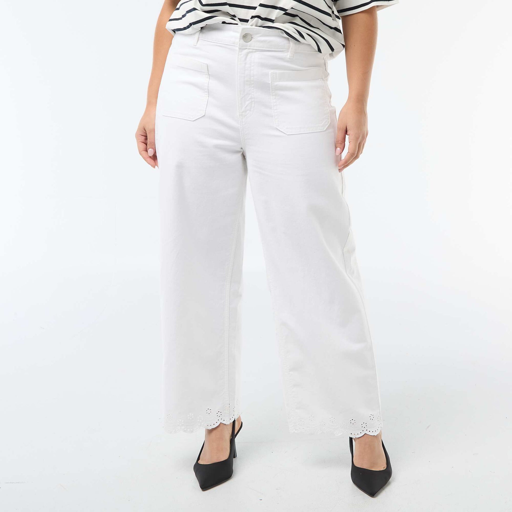 Jean wide leg taille haute avec poches plaquées devant et au dos BLANC