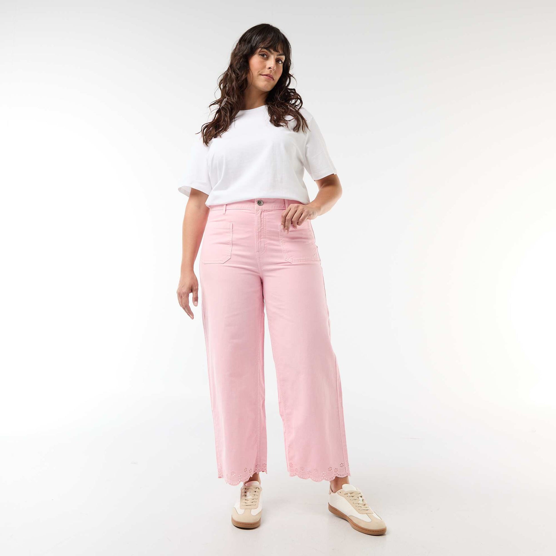 Jean wide leg taille haute avec poches plaquées devant et au dos ROSE
