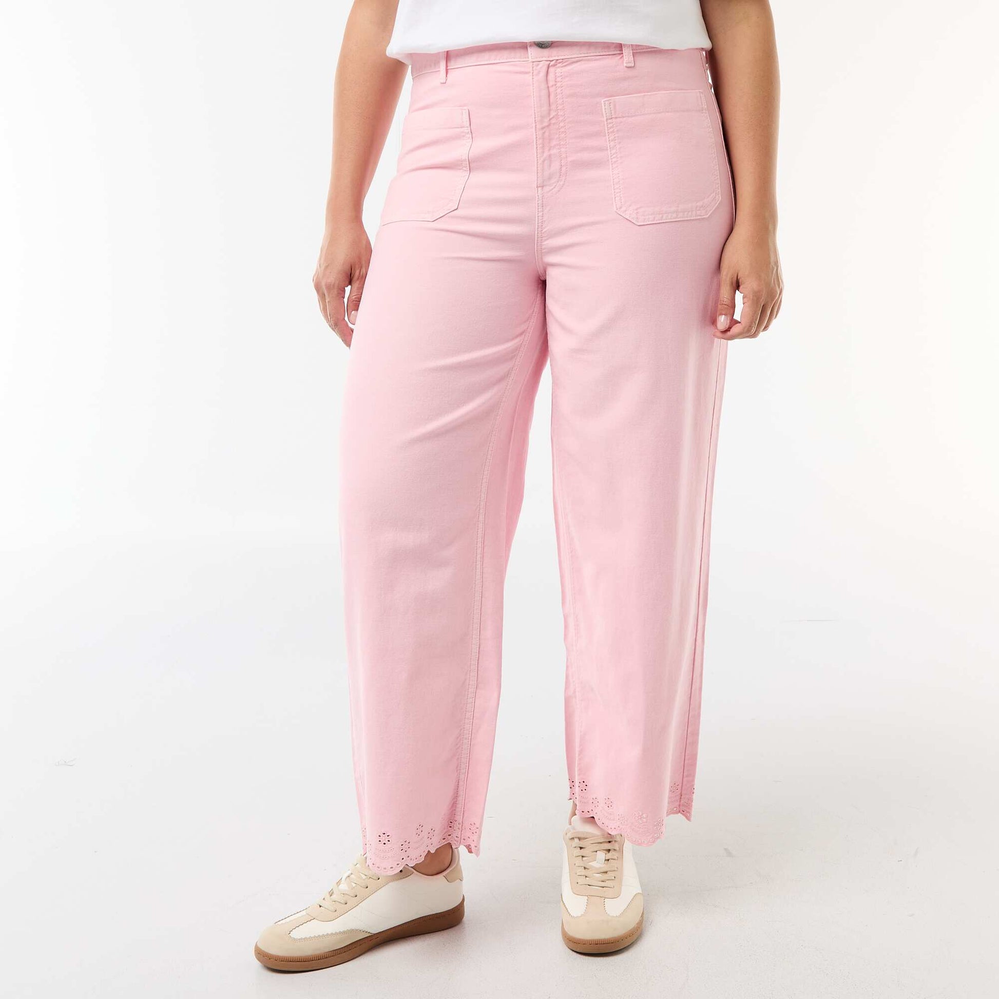Jean wide leg taille haute avec poches plaquées devant et au dos ROSE