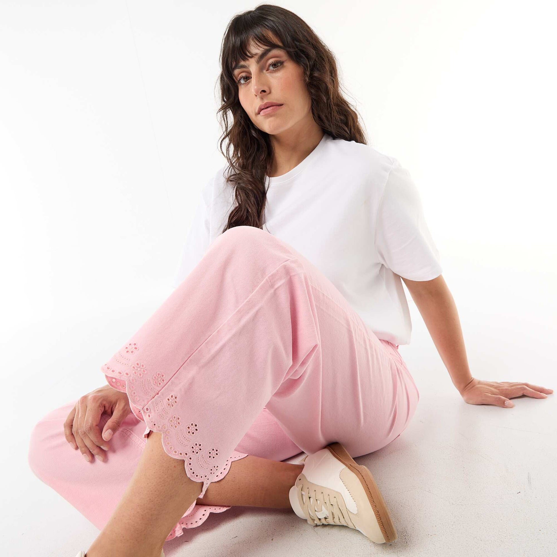 Jean wide leg taille haute avec poches plaquées devant et au dos ROSE