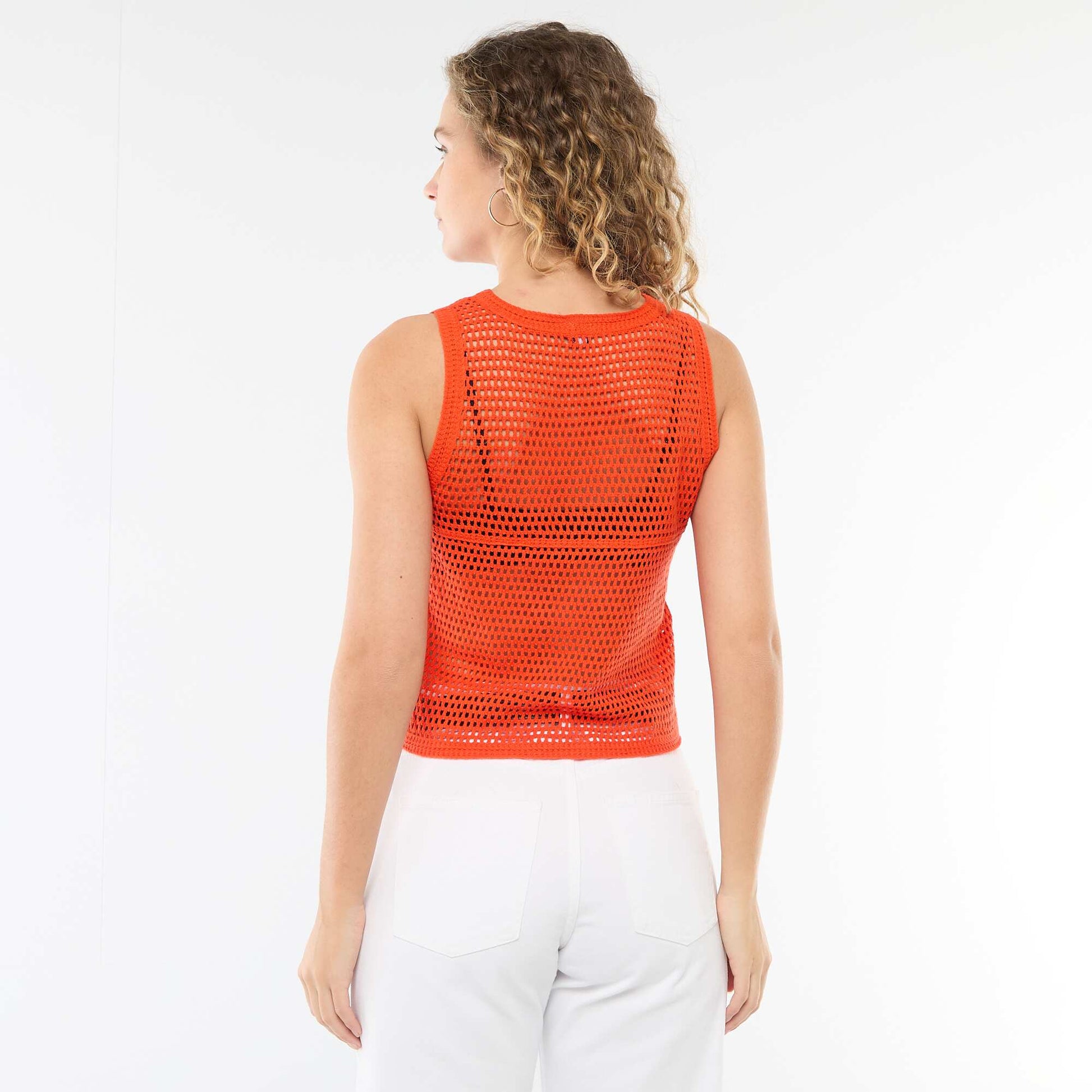 Top en crochet sans manches ORANGE
