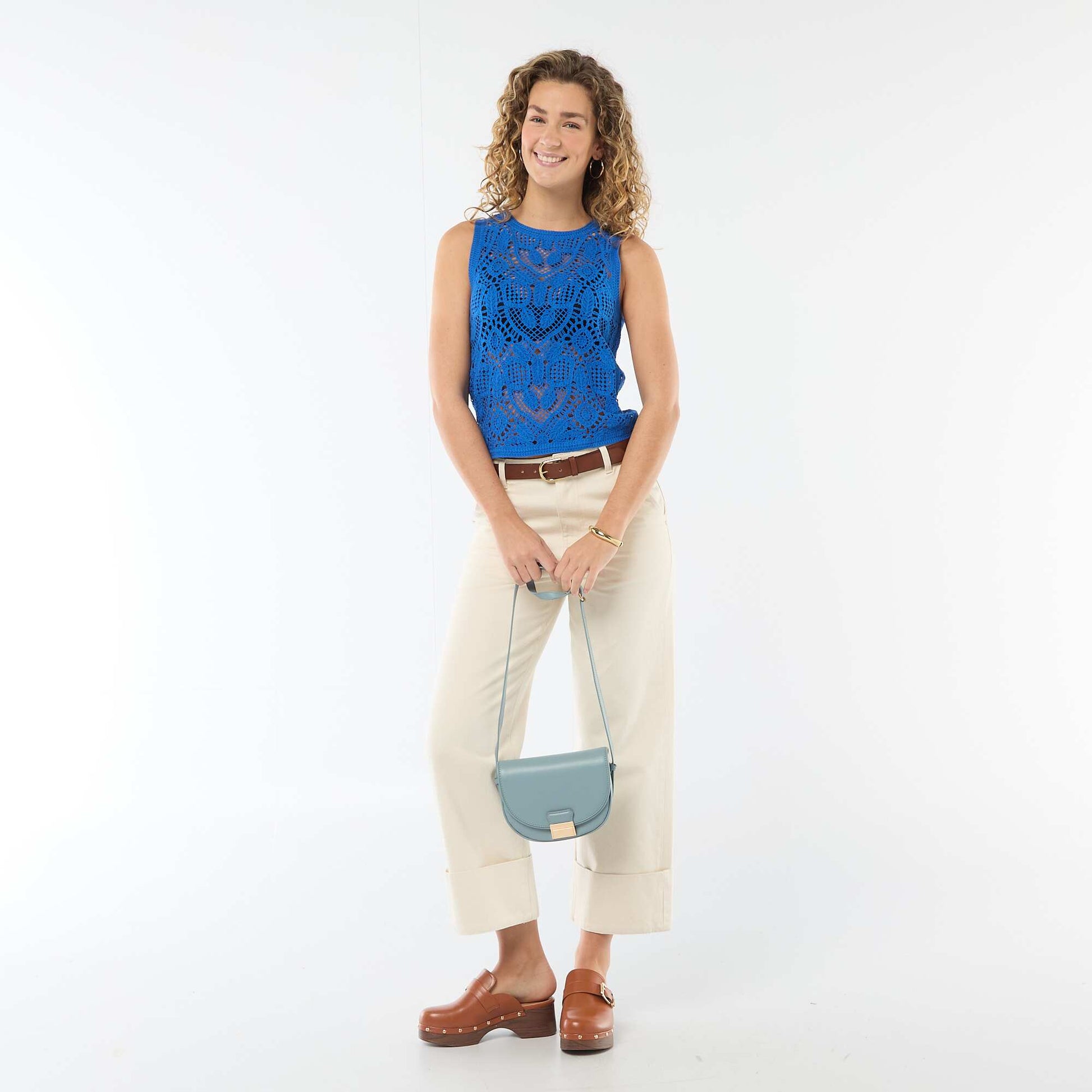 Top en crochet sans manches BLEU