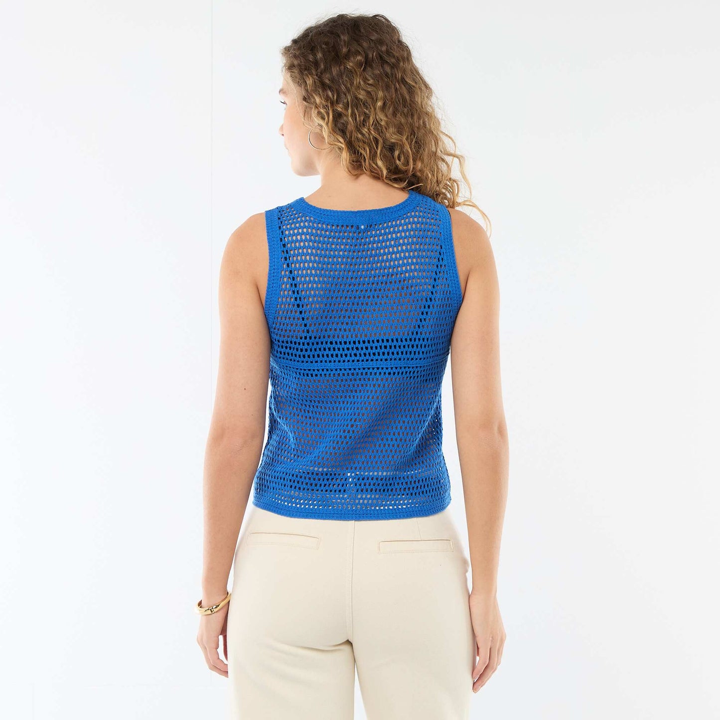 Top en crochet sans manches BLEU
