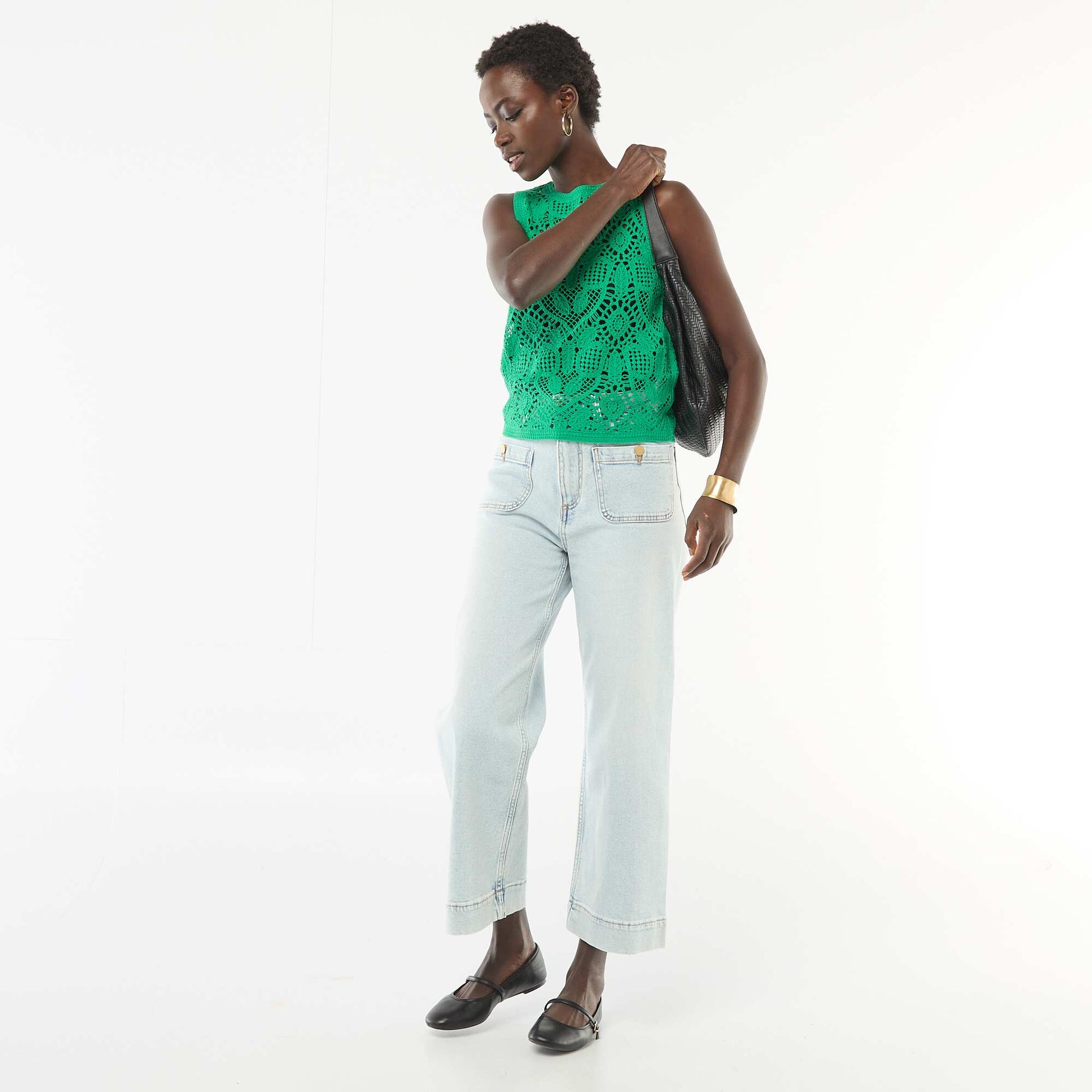 Top en crochet sans manches VERT