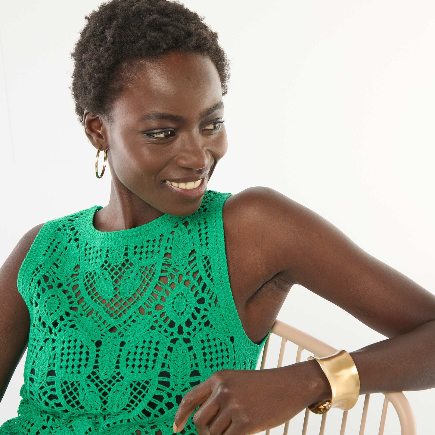 Top en crochet sans manches VERT