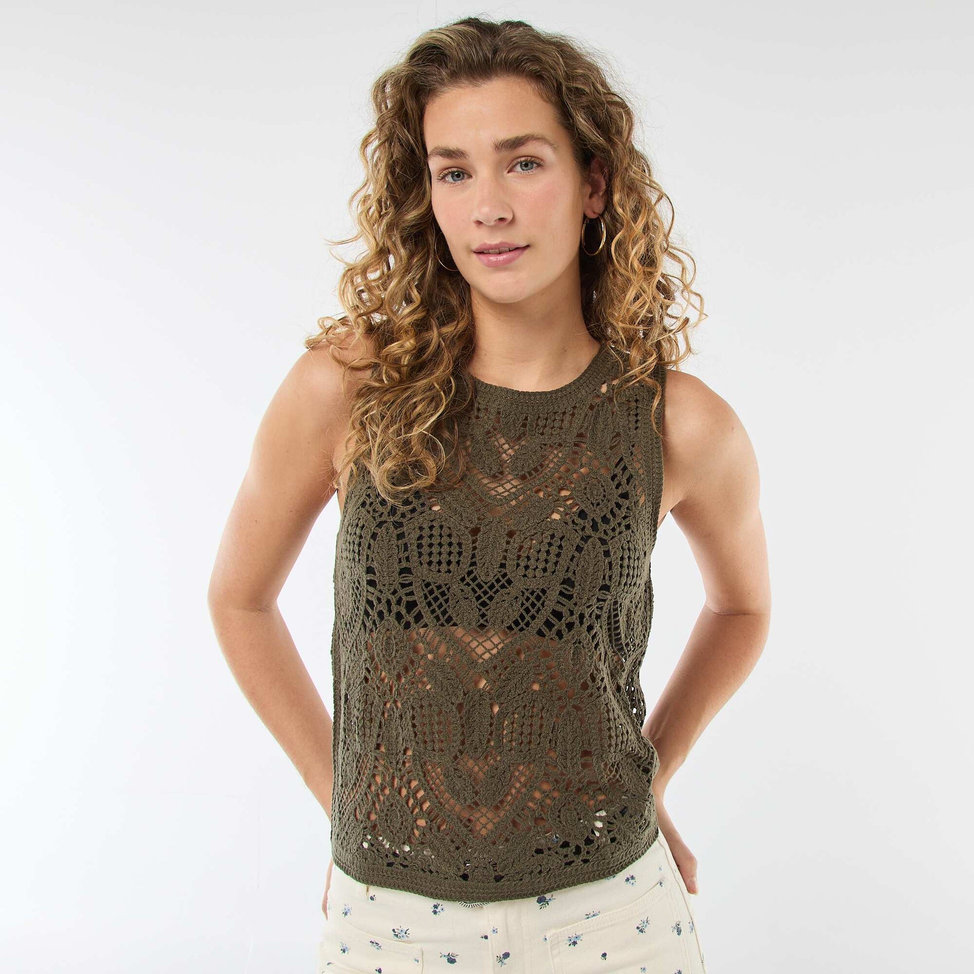 Top en crochet sans manches KAKI