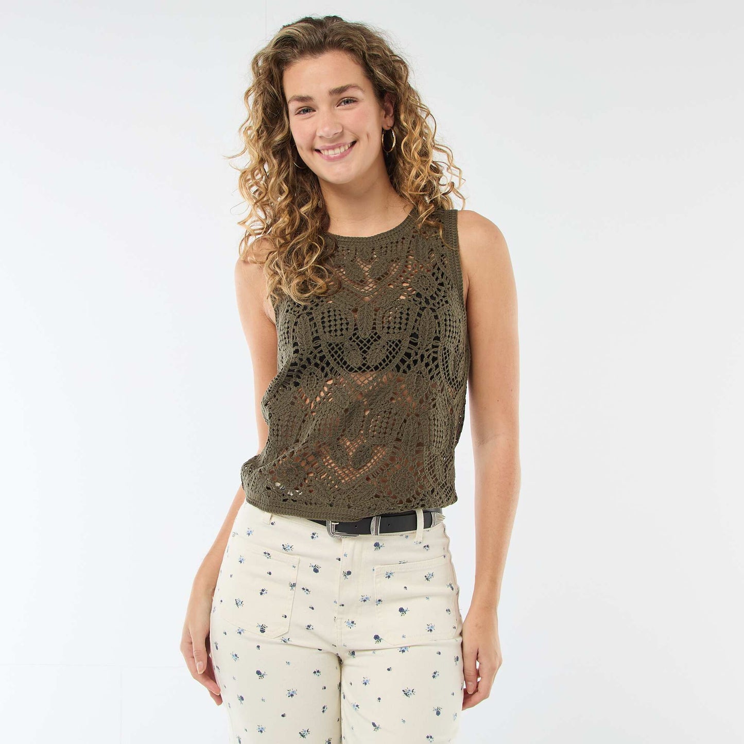 Top en crochet sans manches KAKI