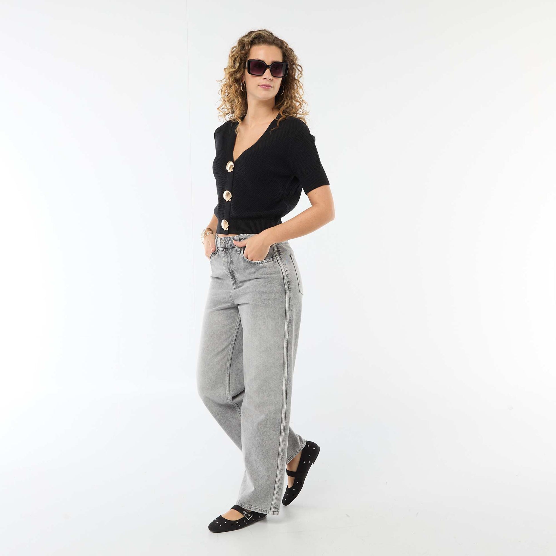 Gilet manches courtes à boutons fantaisies NOIR