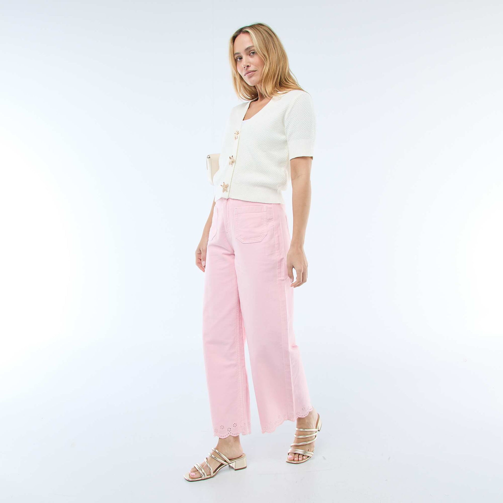 Gilet manches courtes à boutons fantaisies BLANC