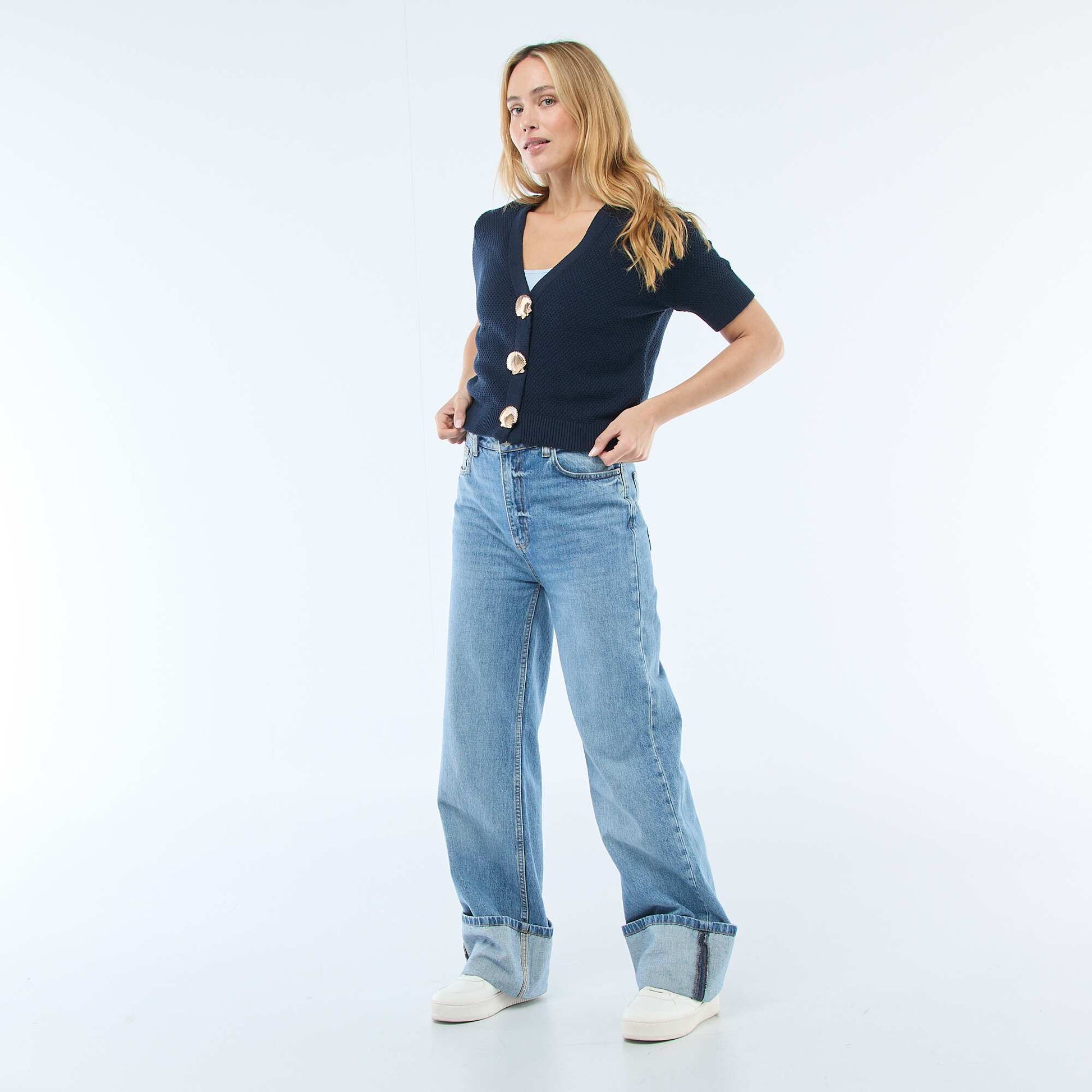 Gilet manches courtes à boutons fantaisies BLEU MARINE