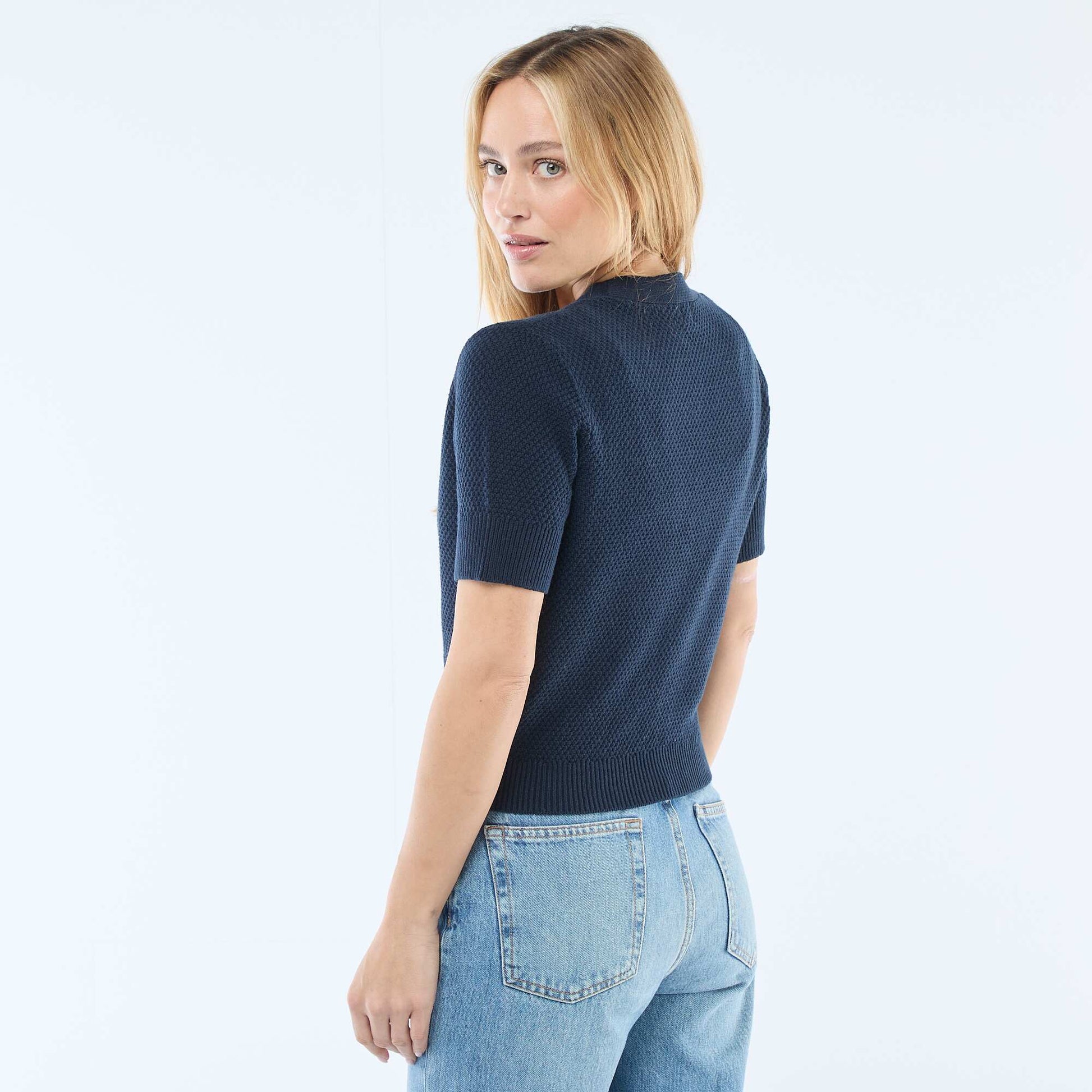 Gilet manches courtes à boutons fantaisies BLEU MARINE