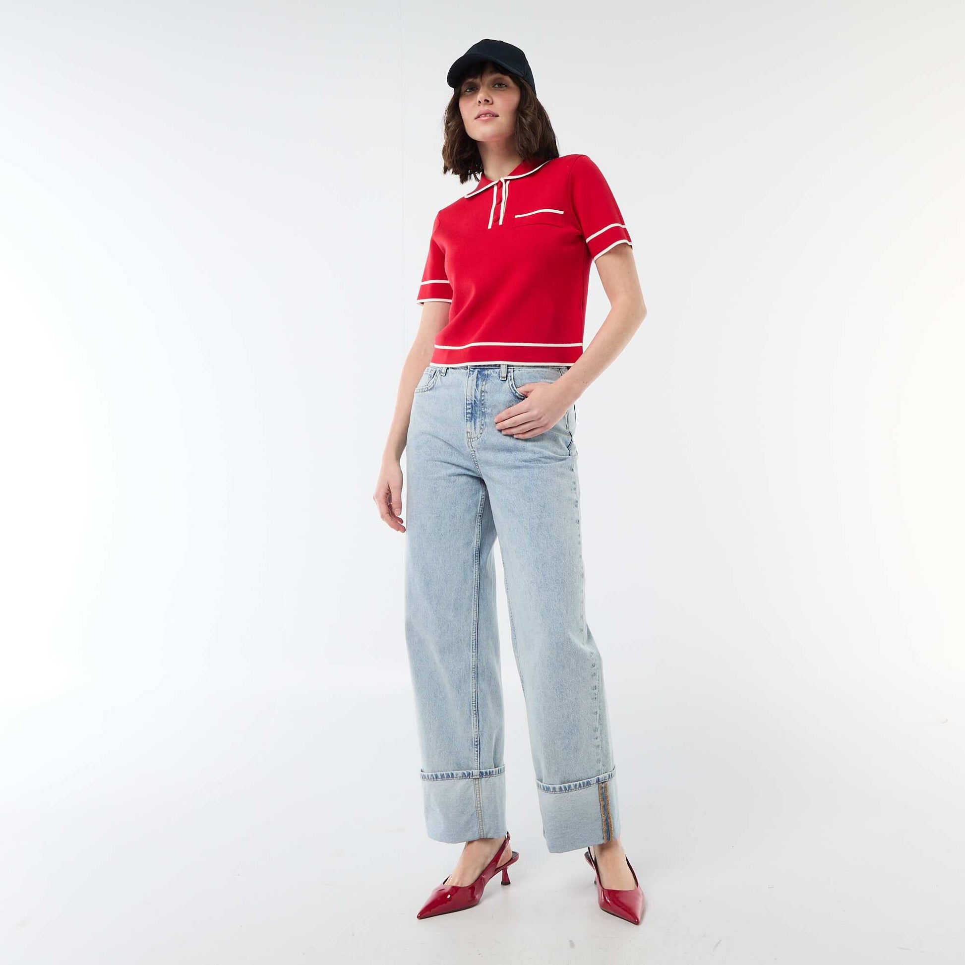Polo manches courtes en piqué de coton ROUGE