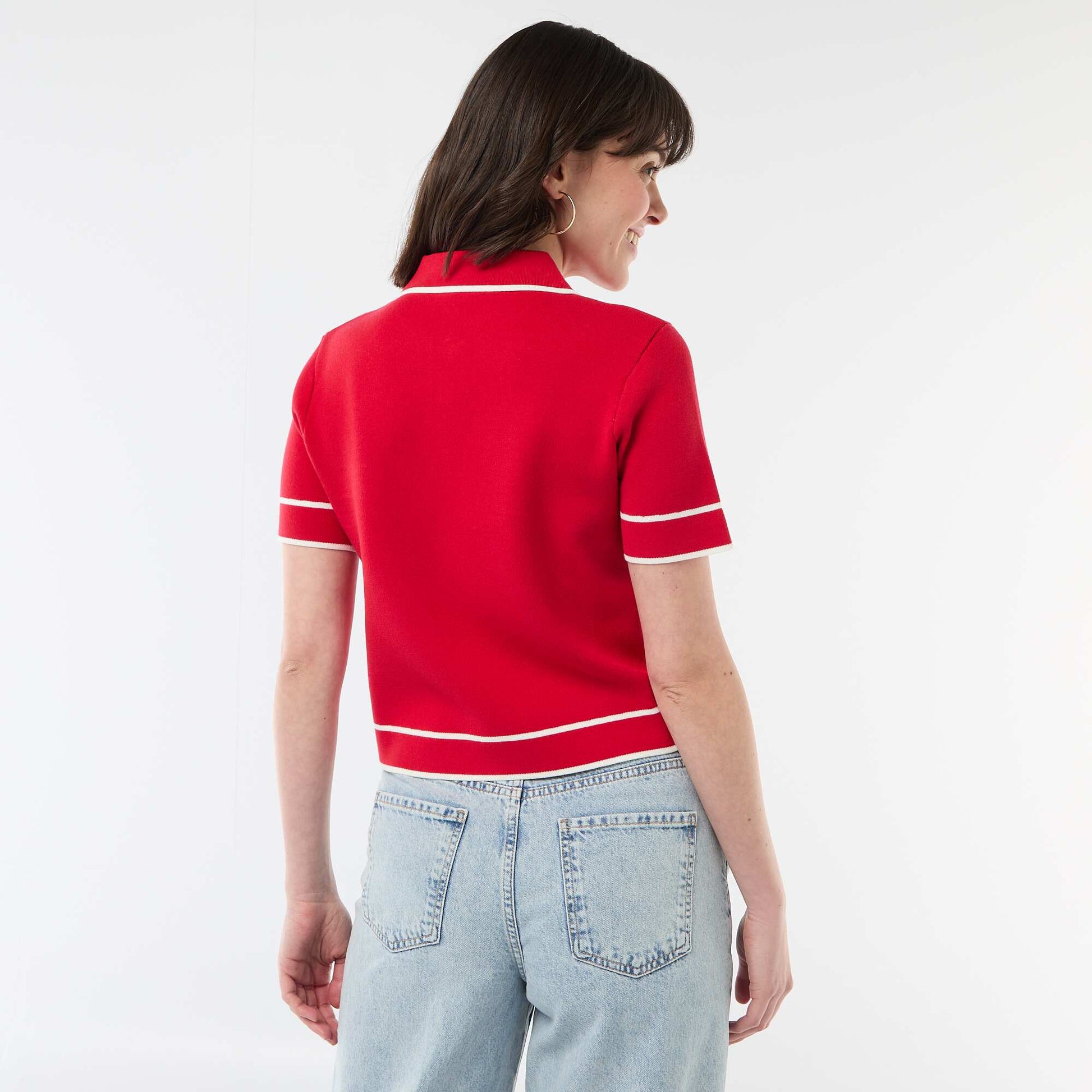 Polo manches courtes en piqué de coton ROUGE